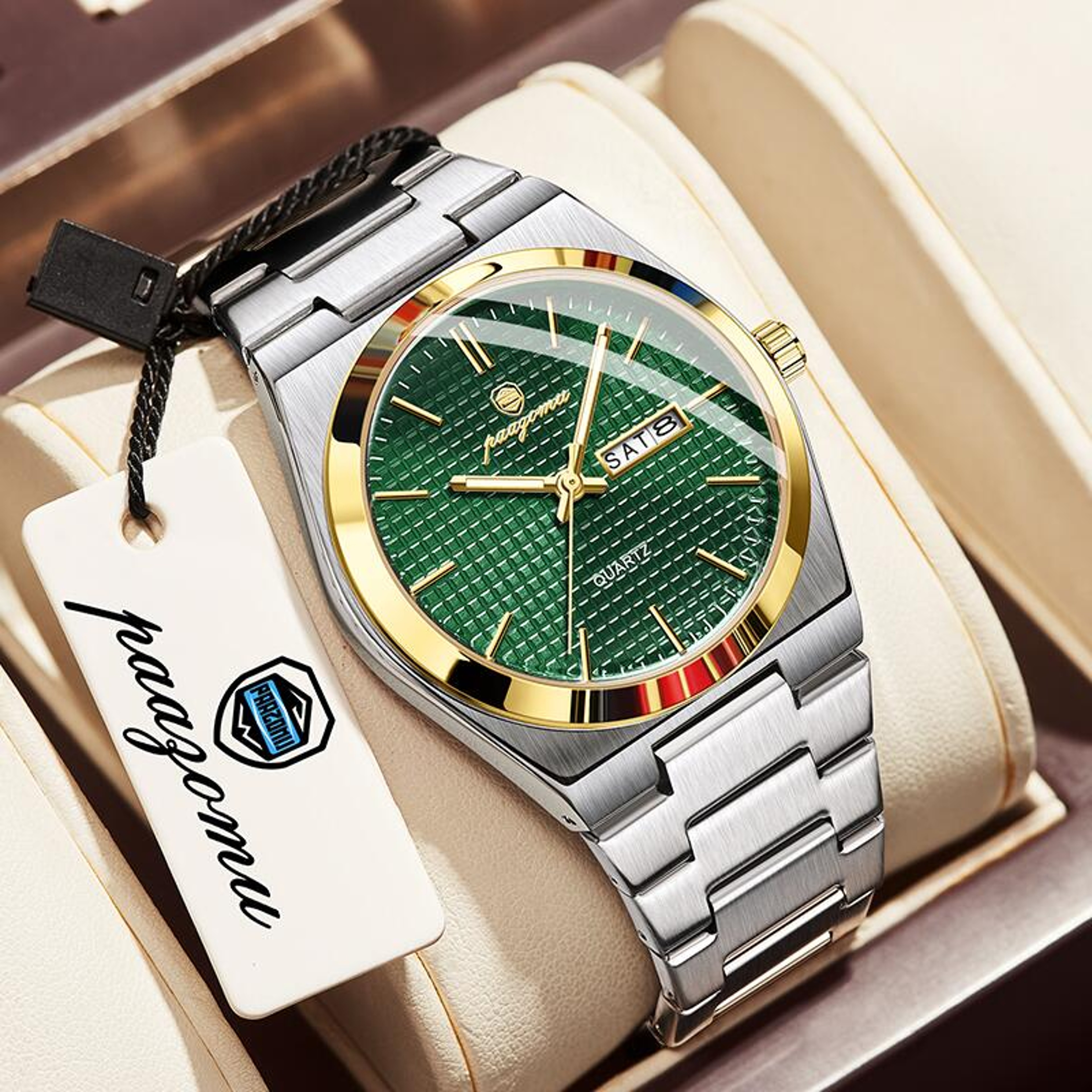 Luxury Men Clock Fashion Waterproof Chronograph Date Watch Original Luminous Leather Quartz Watch F 9