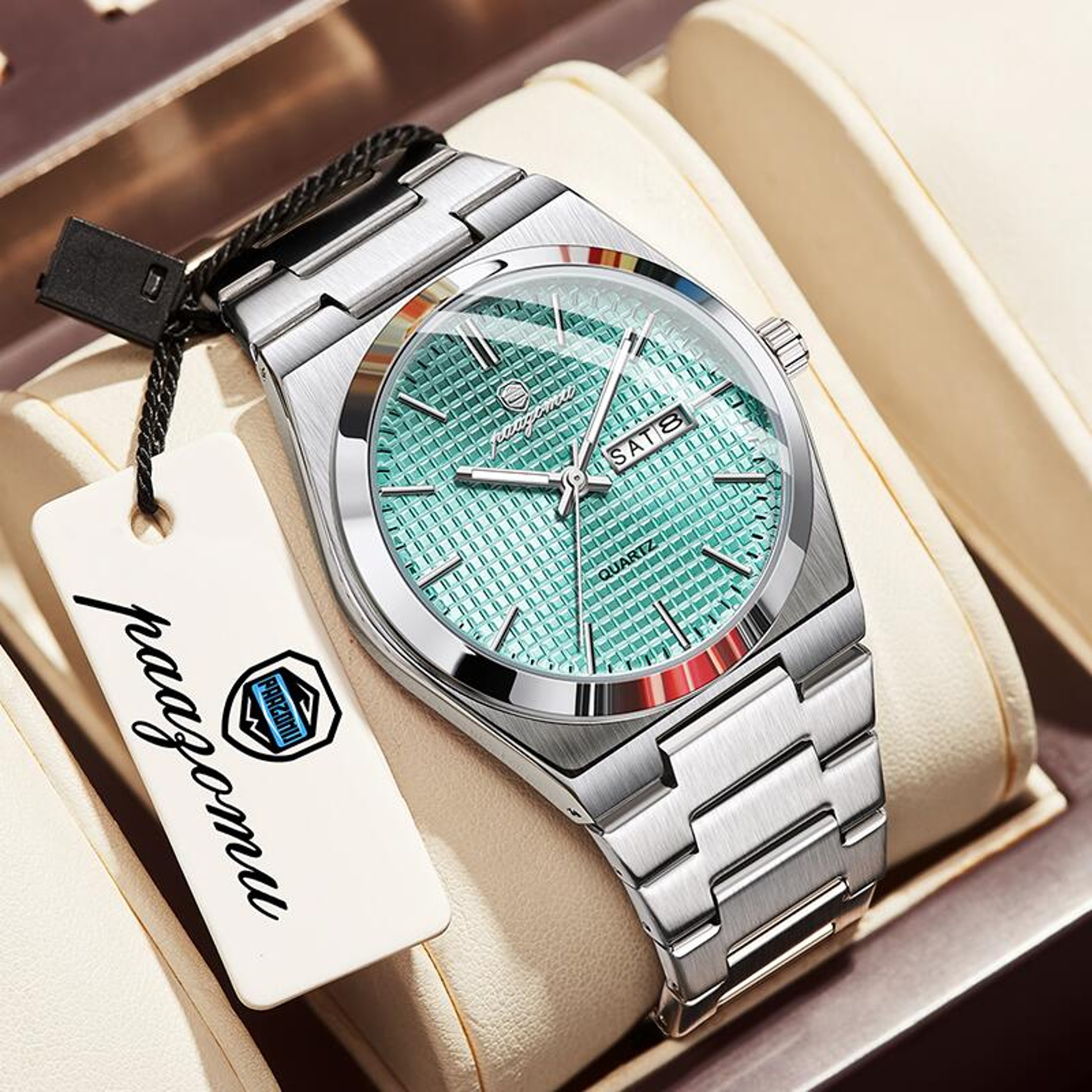 Luxury Men Clock Fashion Waterproof Chronograph Date Watch Original Luminous Leather Quartz Watch F 6