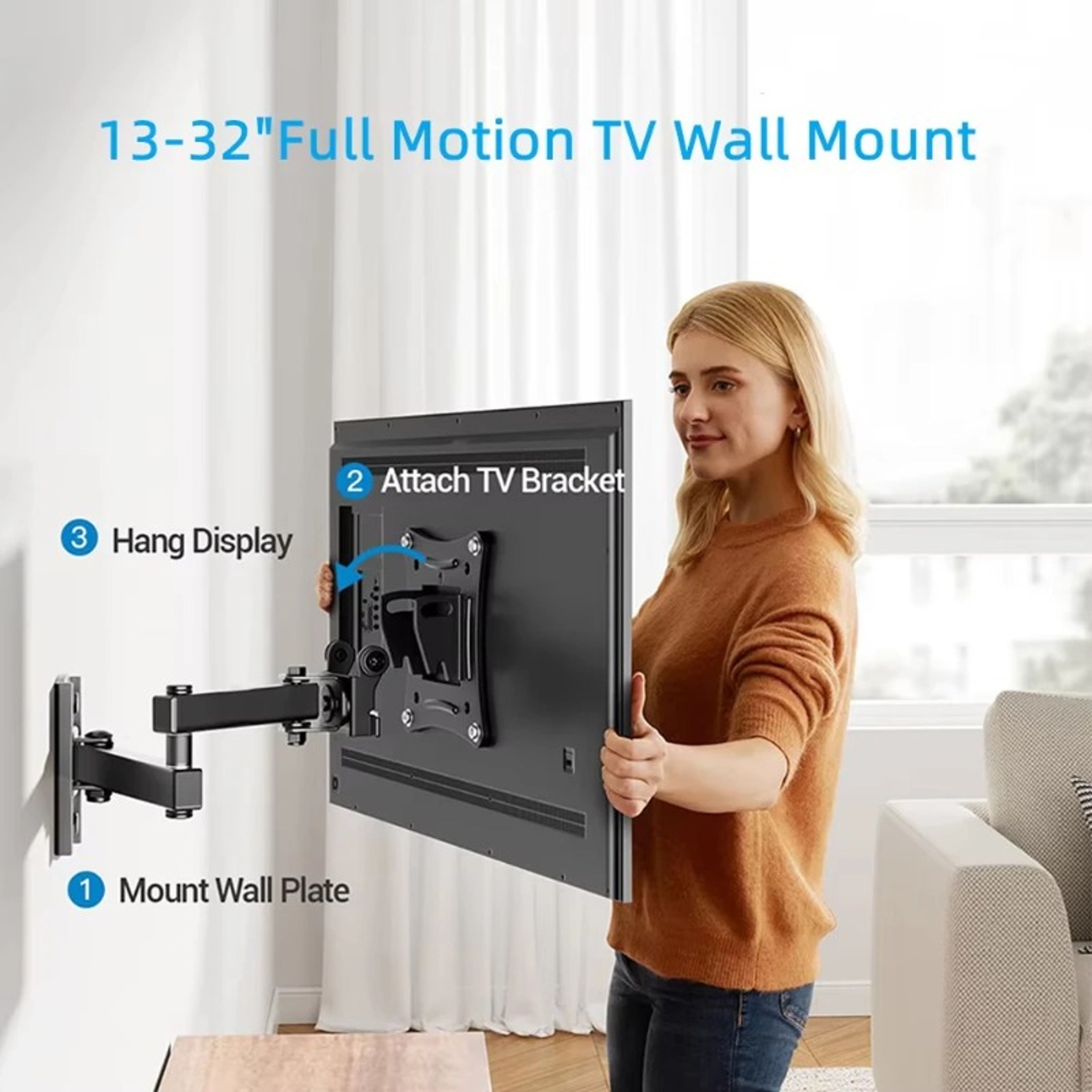 Full Motion TV Wall Mount Bracket Articulating Swivel Tilt Extension  Rotation For 1032 Inch Flat C 2