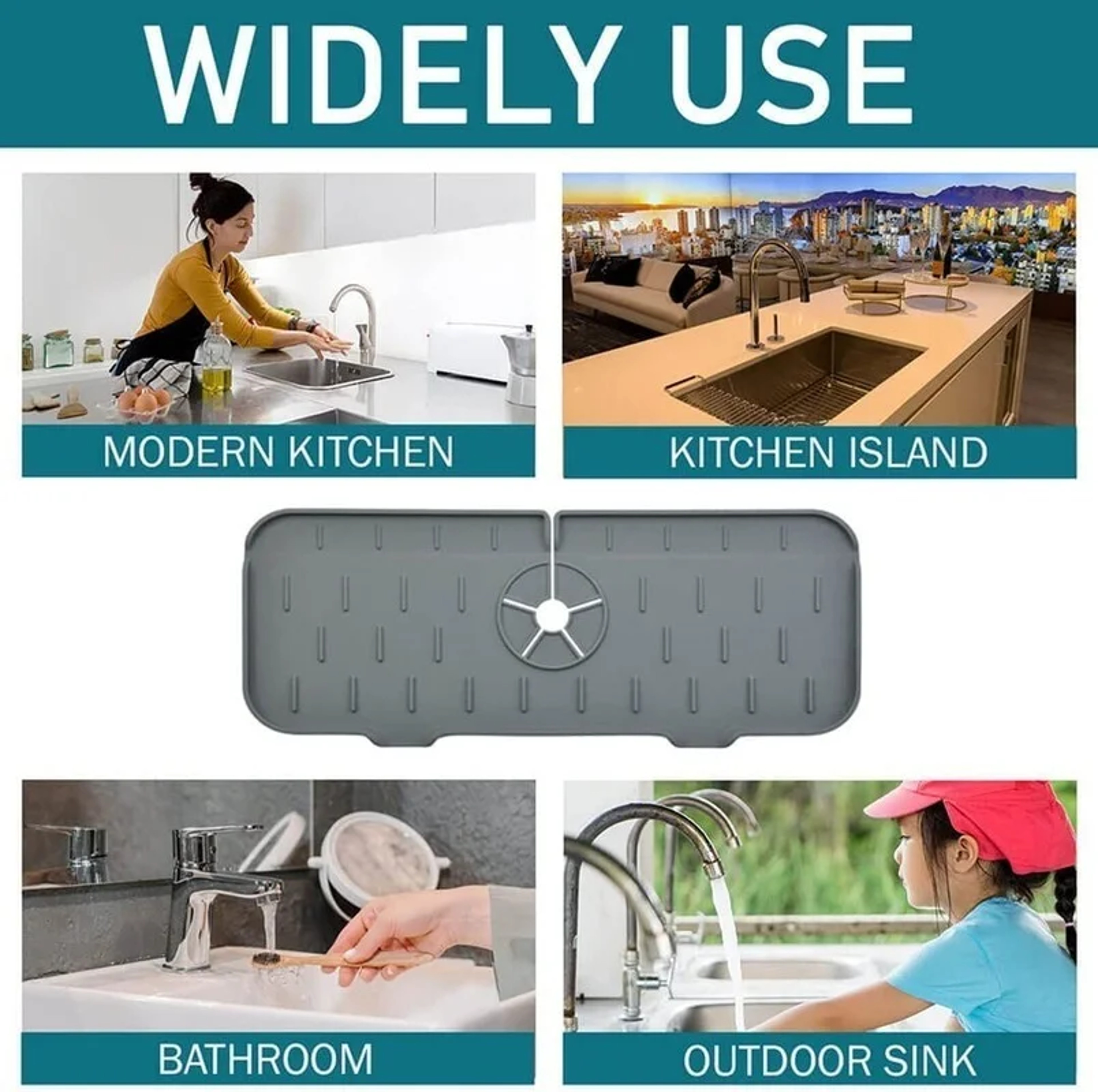 Silicone Kitchen Accessories, Faucet Splash Guard & Countertop Mat for Sink – view 6