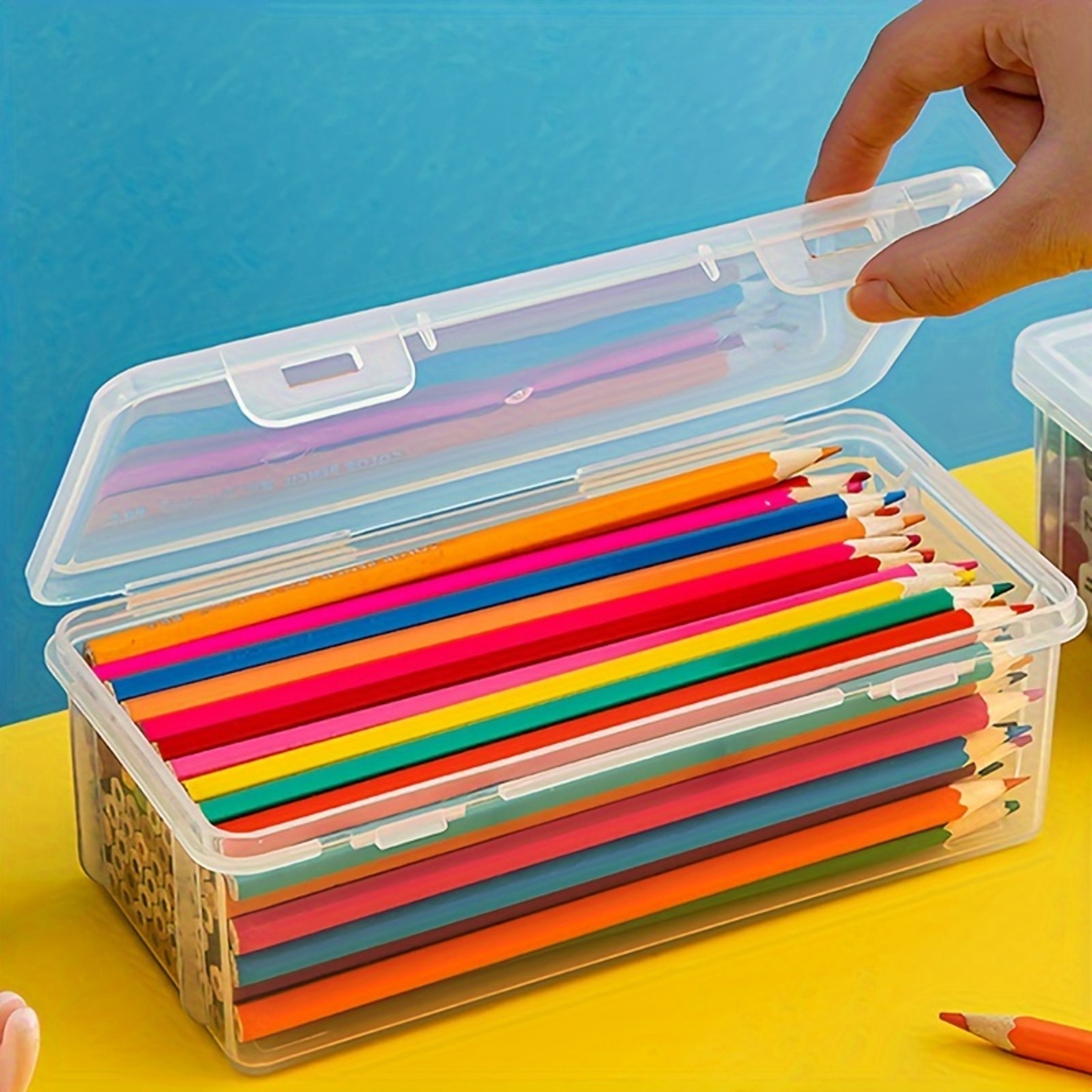Portable Tension Mount Storage Organizer, Large Capacity Transparent Plastic Pencil Boxes for Oil Pastels, Crayons – view 5