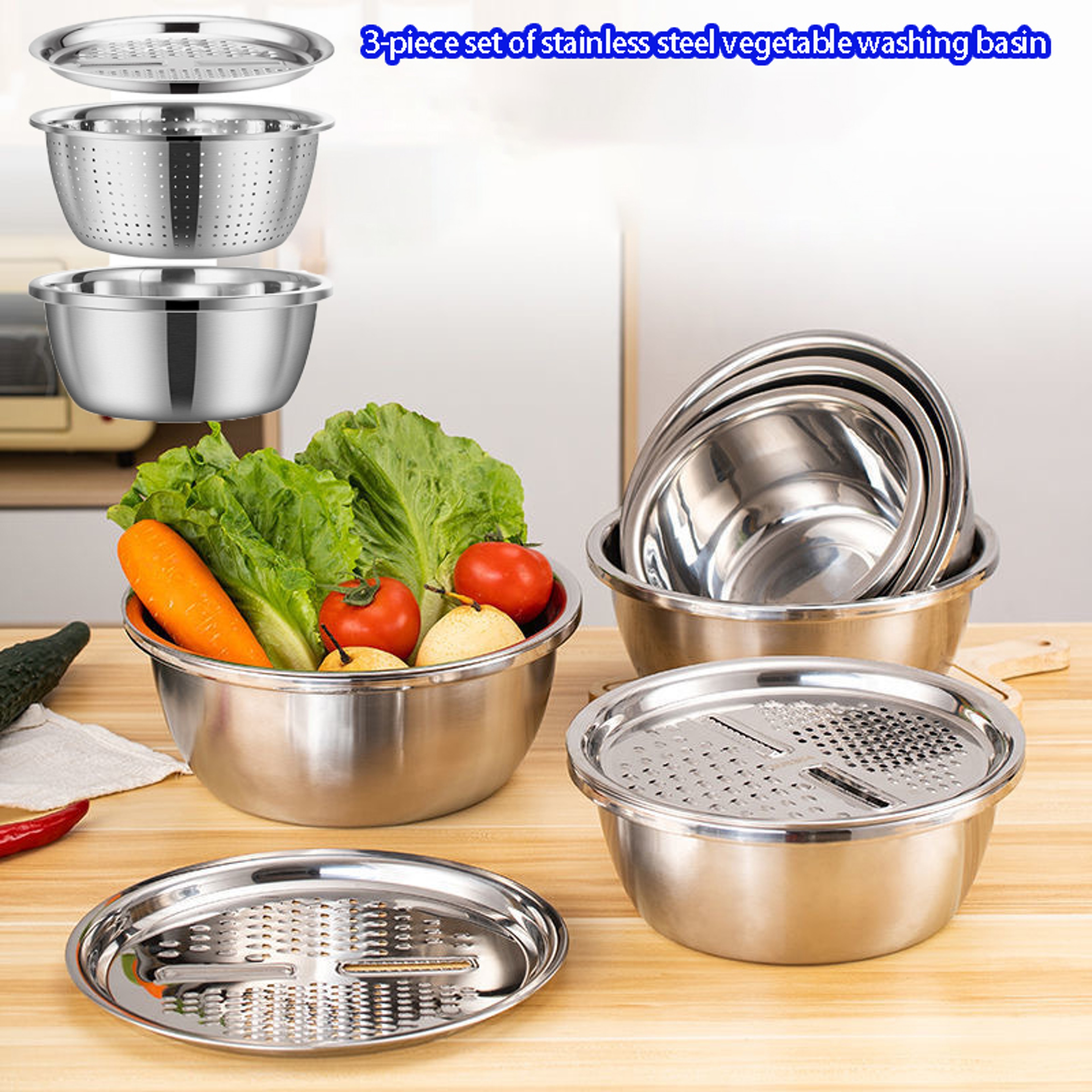 Stainless Steel Strainer Set Mixing Bowl For Washing And Slicing Fruits Vegetables 0