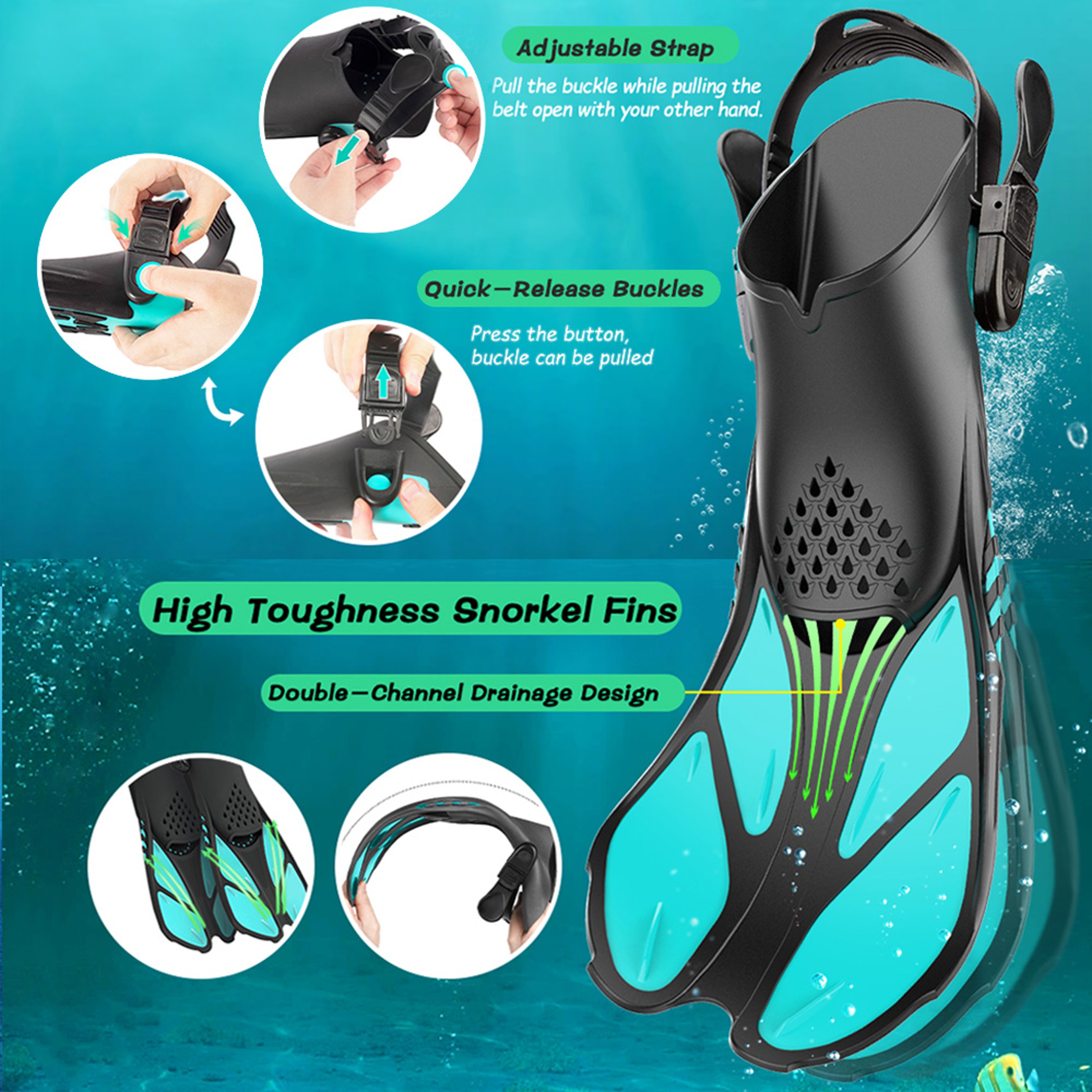 Short Silicone Snorkel Fins Adjustable Buckles Open Heel Diving Shoes For Adults Travel Size 4