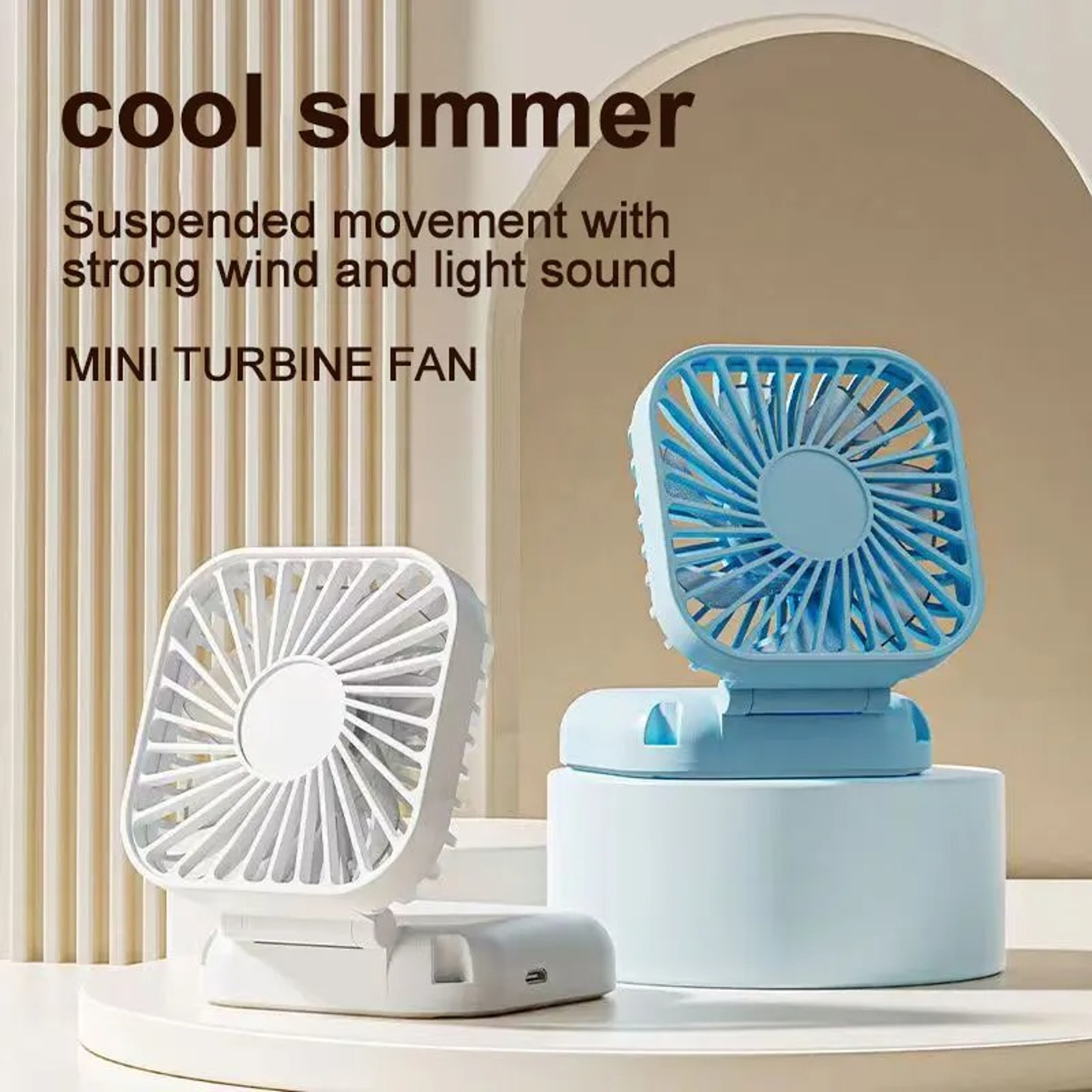 Portable Hanging Neck Fan, Mini Handheld Fan, Foldable Fan, USB Rechargeable Turbine Fan – view 1