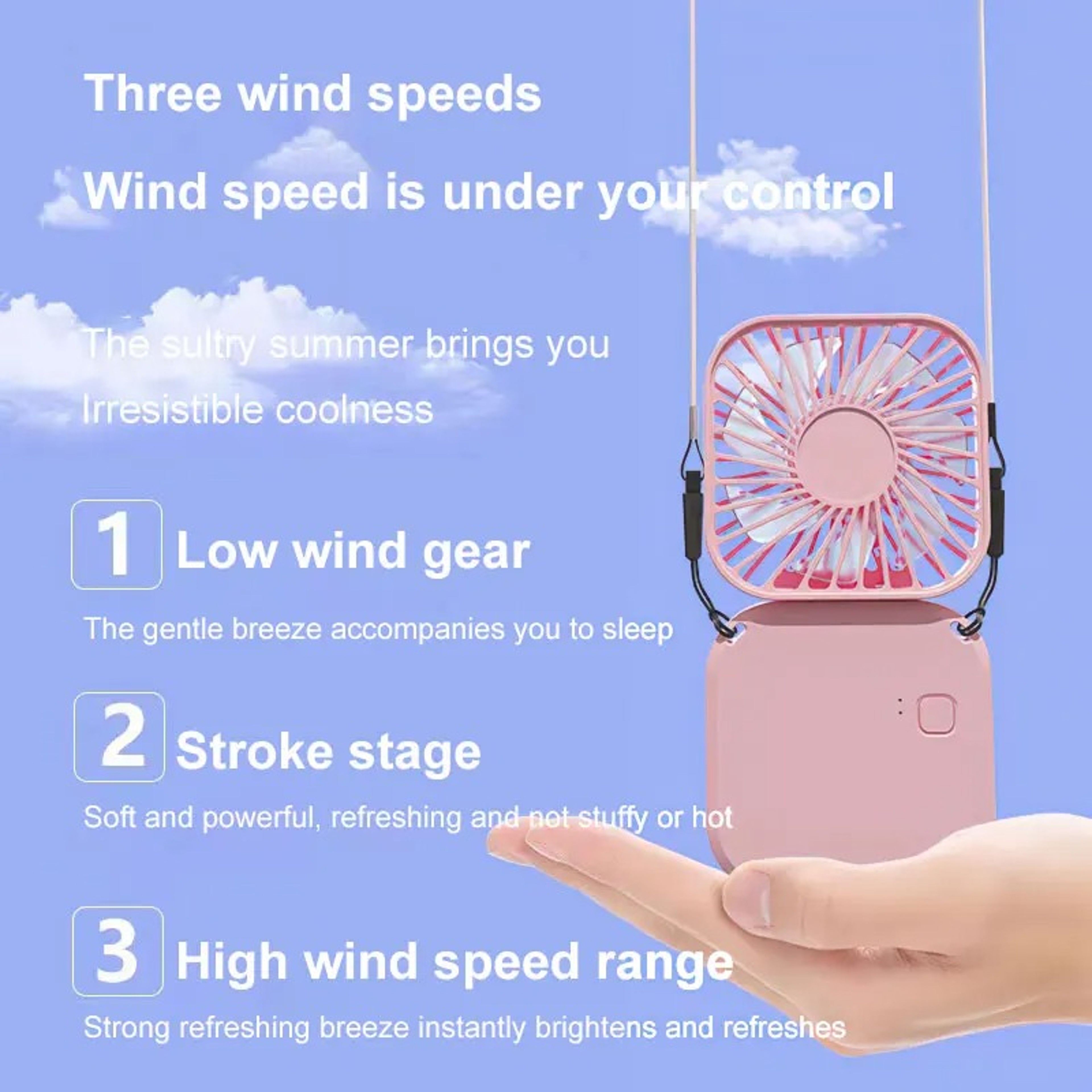 Portable Hanging Neck Fan, Mini Handheld Fan, Foldable Fan, USB Rechargeable Turbine Fan – view 7