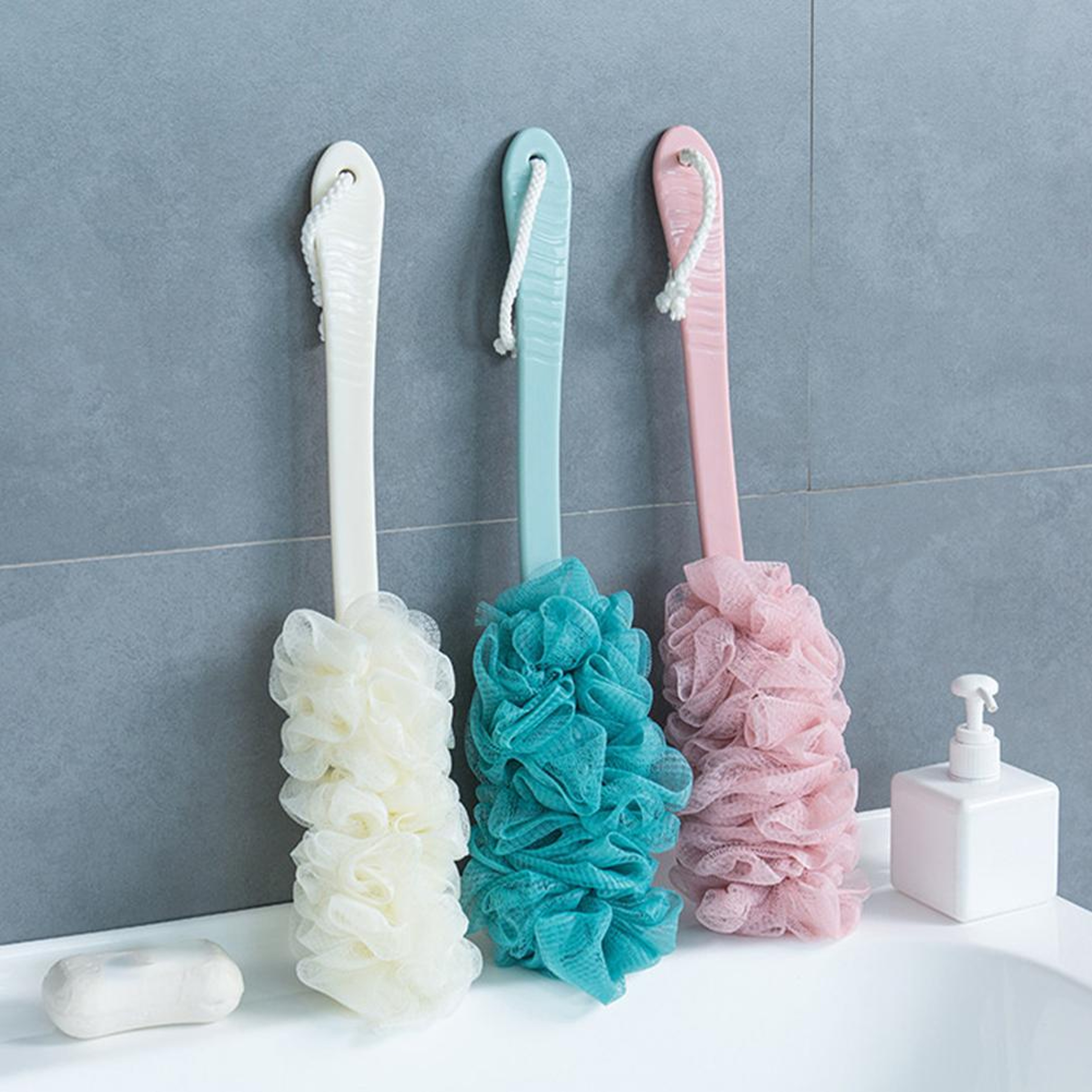 Soft Cleaner Skin Scrub Back Brush, Long Handle Shower Mesh Bath, Bubble Ball Loofah Body Exfoliating Brush for Bathroom – view 2