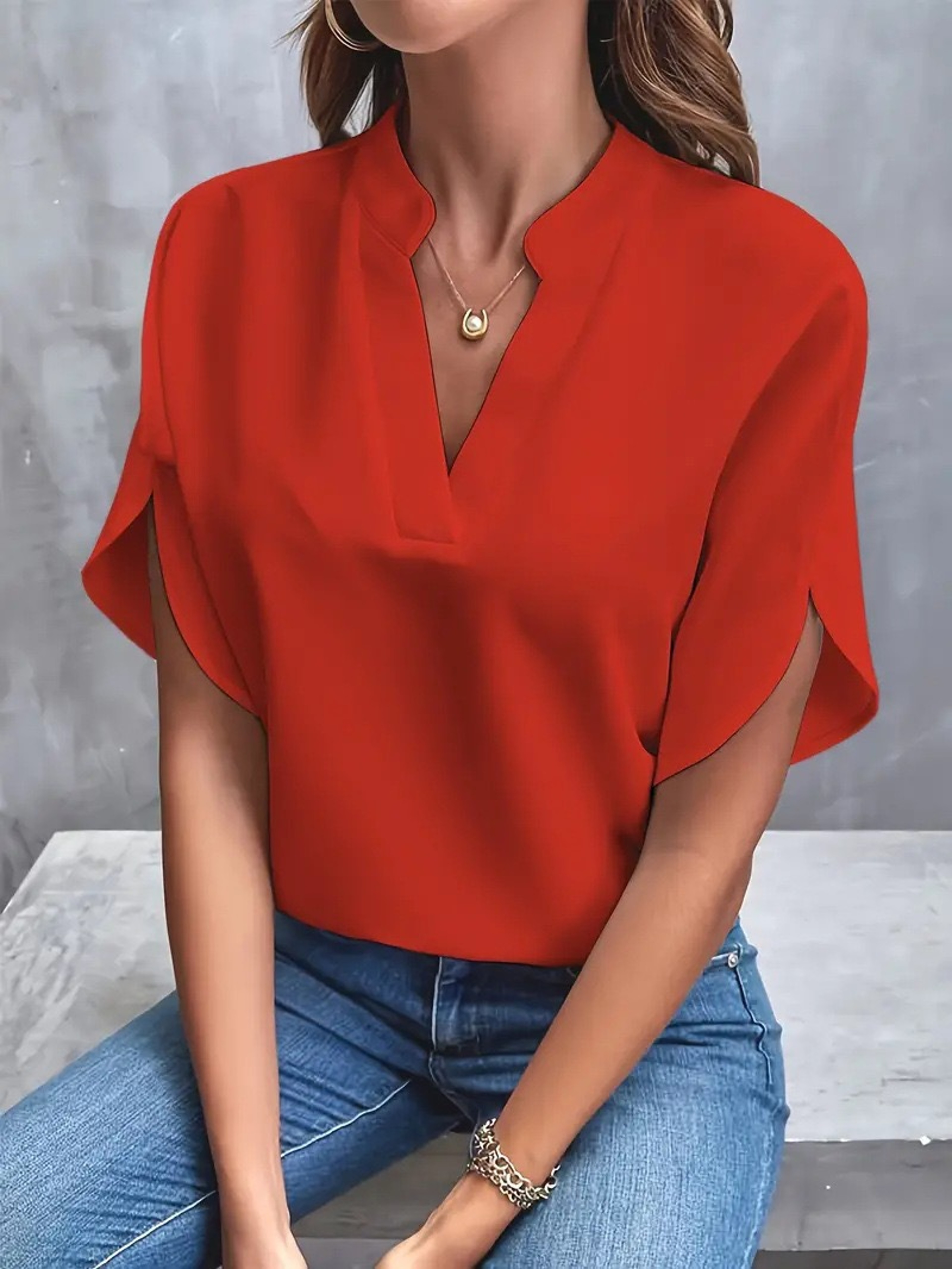 Women Fashion Vneck Half Sleeve Shirts Summer Casual Blouse Office Elegant Loose Blusas Tops 4