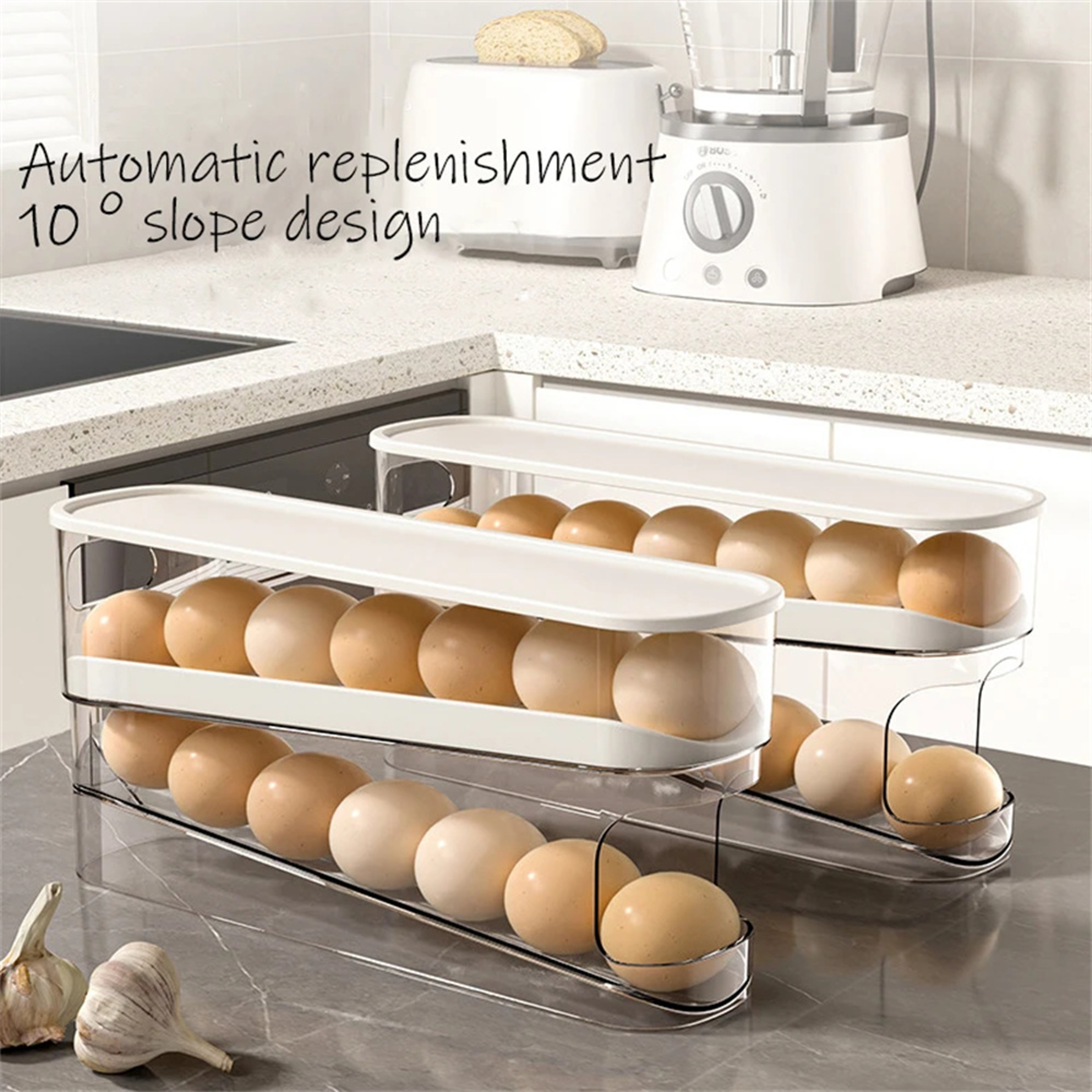 Automatic Slide Type Egg Carton Double Egg Roller, Kitchen Countertop Egg Holder – view 3