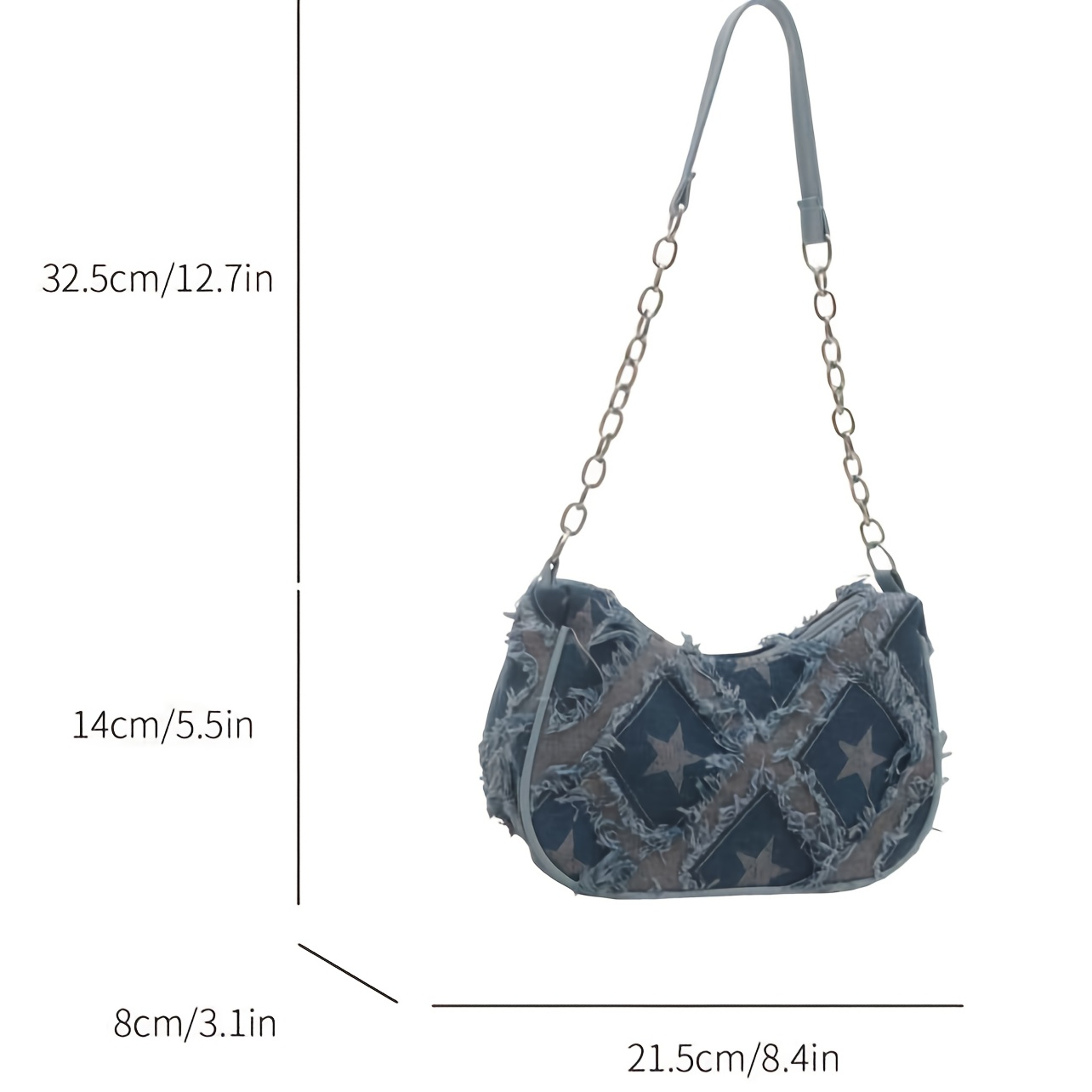 Women Tote Bag with Star Pattern Blue, Distressed Design, Golden-Tone Hardware Handbag for Stylish Everyday Use – view 5