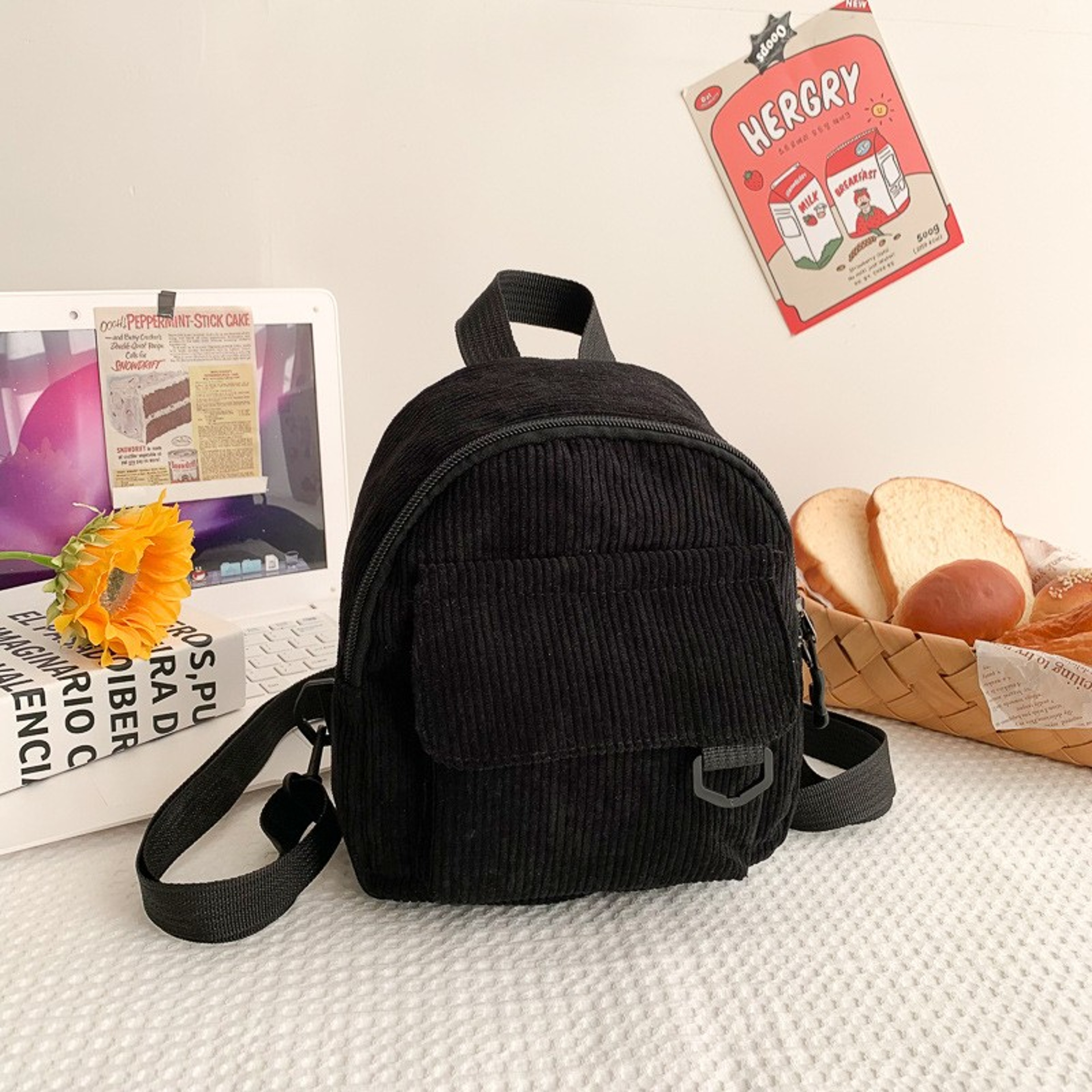 Striped Velvet Mini Backpack For Women And Students Versatile And Perfect For Leisure Travel 2