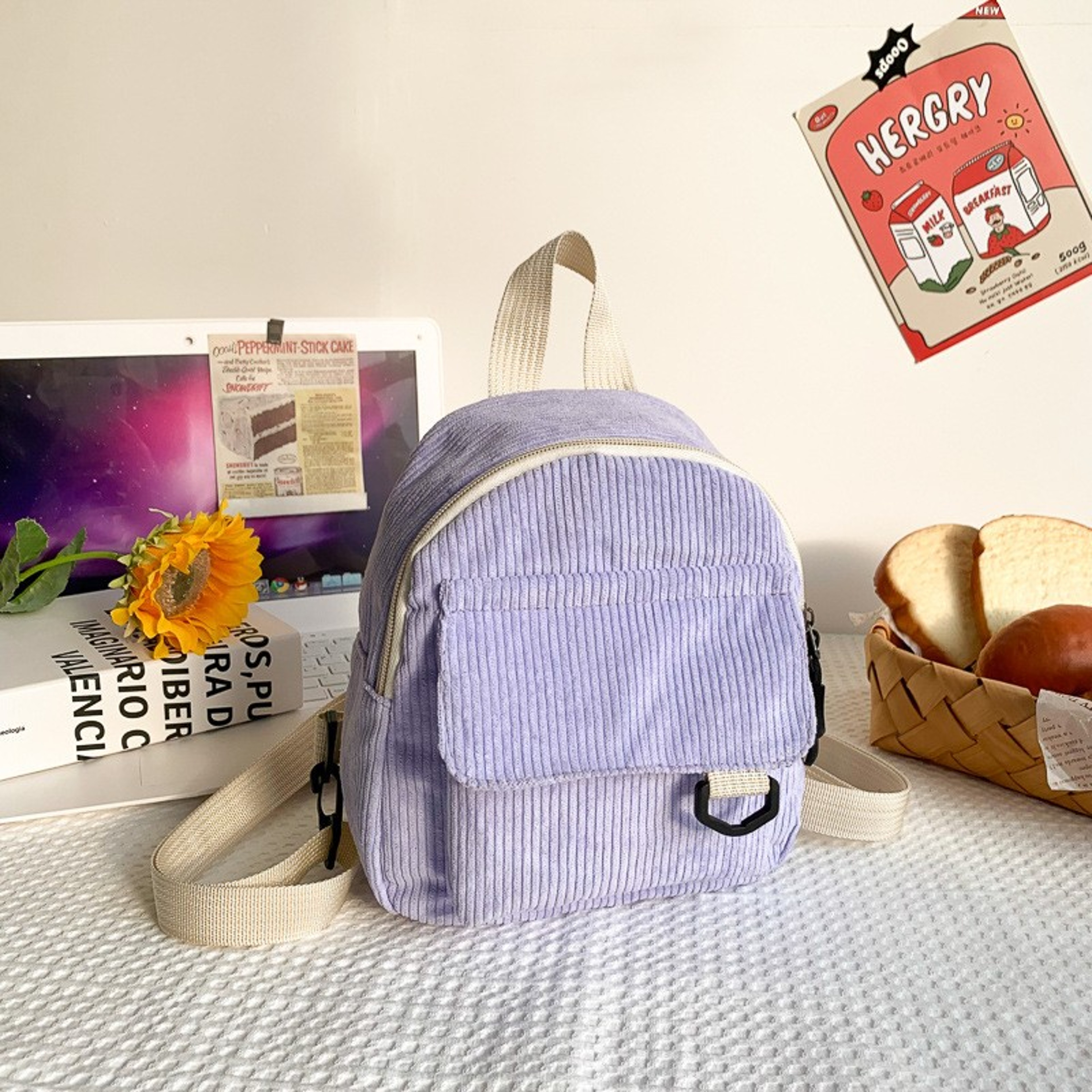 Striped Velvet Mini Backpack For Women And Students Versatile And Perfect For Leisure Travel 3