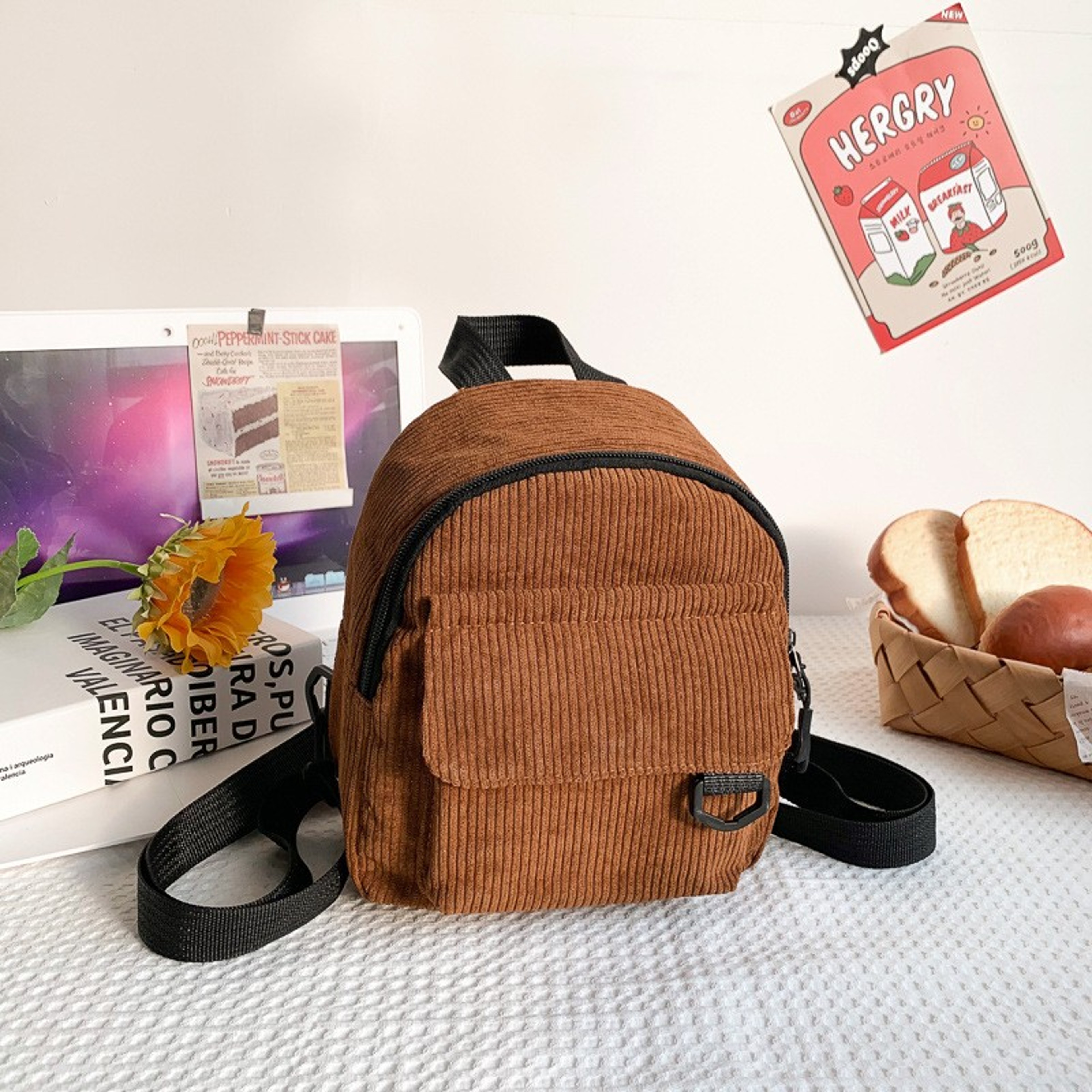Striped Velvet Mini Backpack For Women And Students Versatile And Perfect For Leisure Travel 4