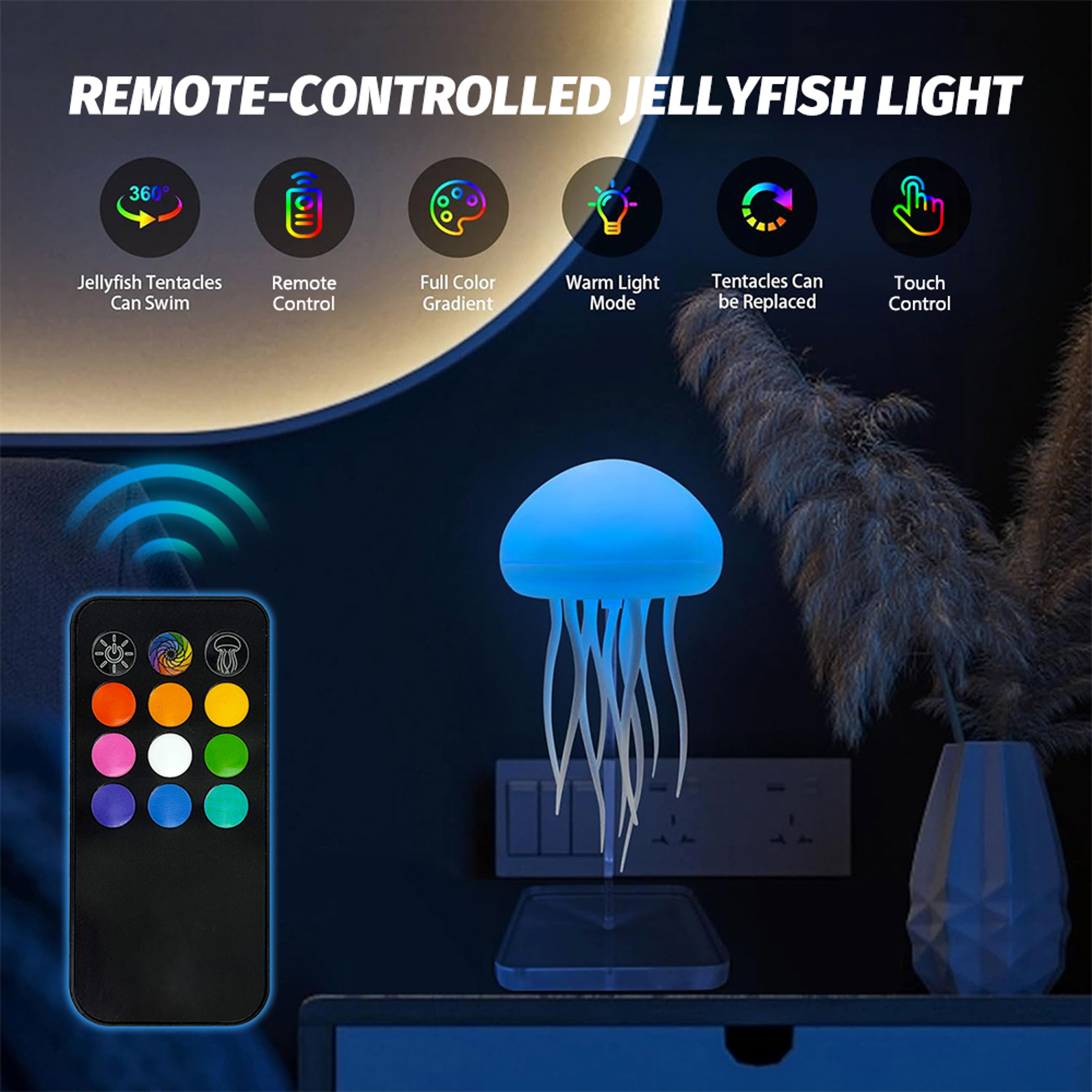 Rechargeable RGB Gradient Jellyfish Night Light With Remote Control Bedside Lamp For Christmas Gift 1