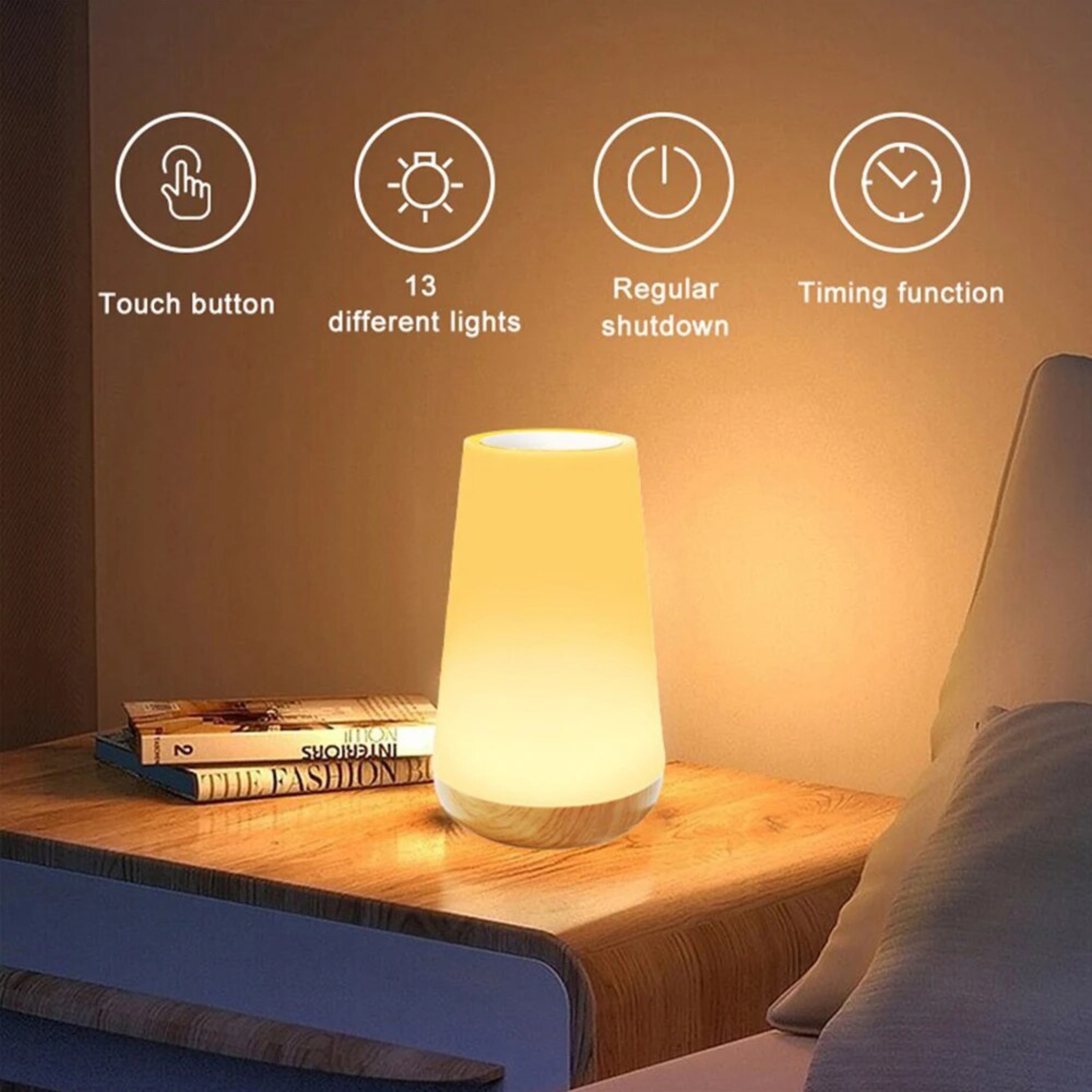 Table Lamp Bedside Lamp For Bedroom RGB Color Changing Touch Night Light USB Rechargeable Portable  5