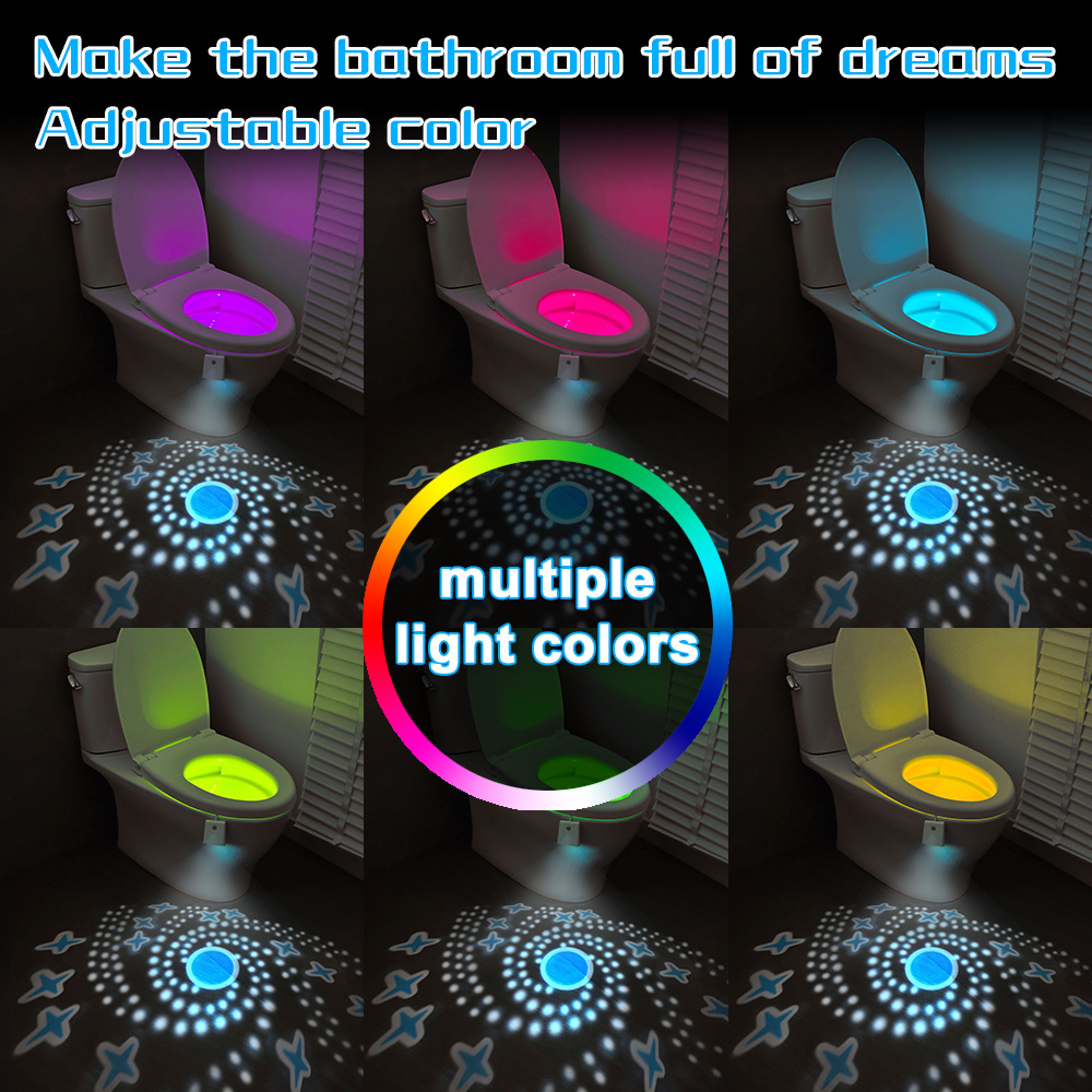 Human Sensing Toilet Night Light Waterproof Charging Projection Lamp Colorful Bathroom Lighting Dec 1