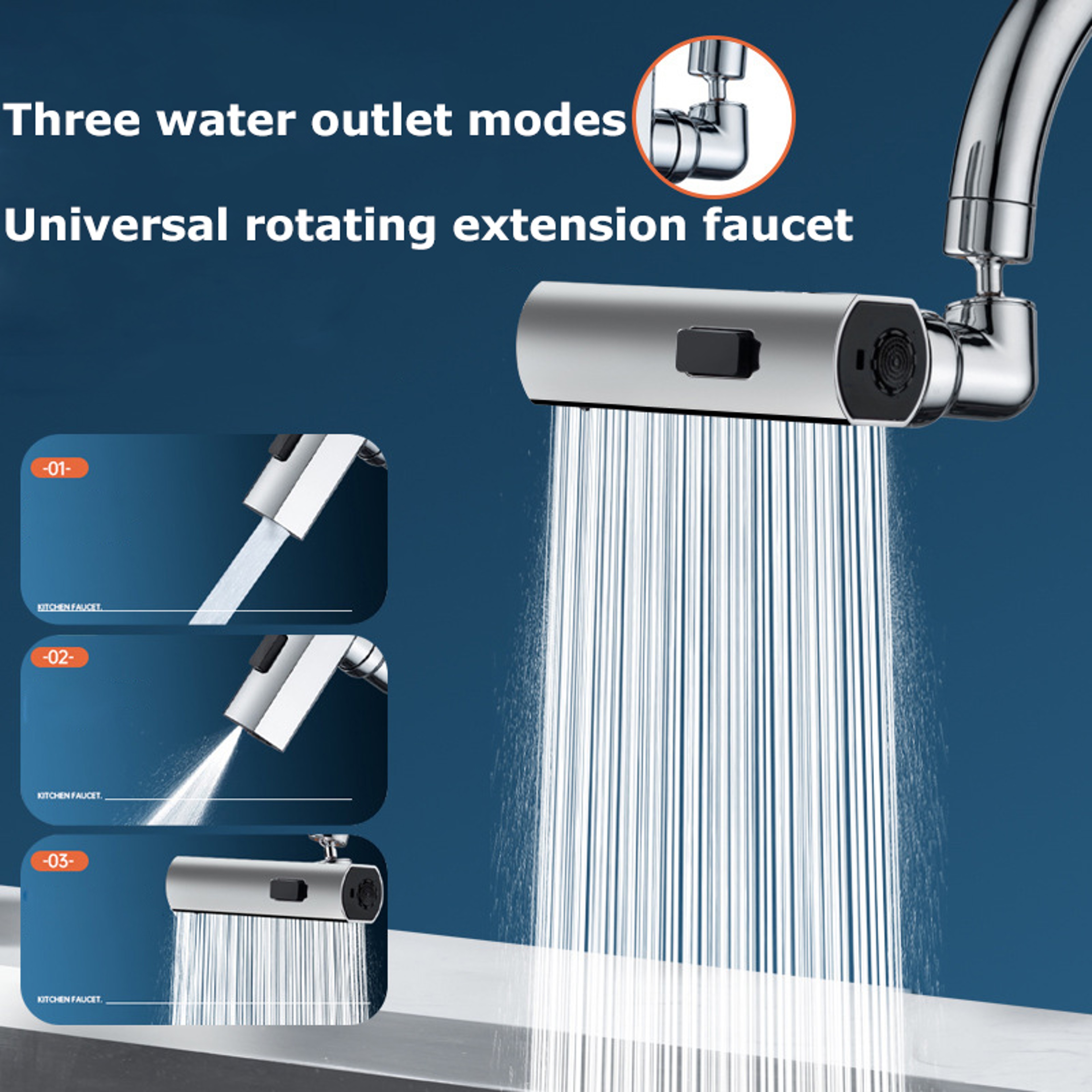 Universal Rotating Splash-proof Faucet Extension, 360° Waterfall Bubbler Booster for Kitchen Sinks – view 2