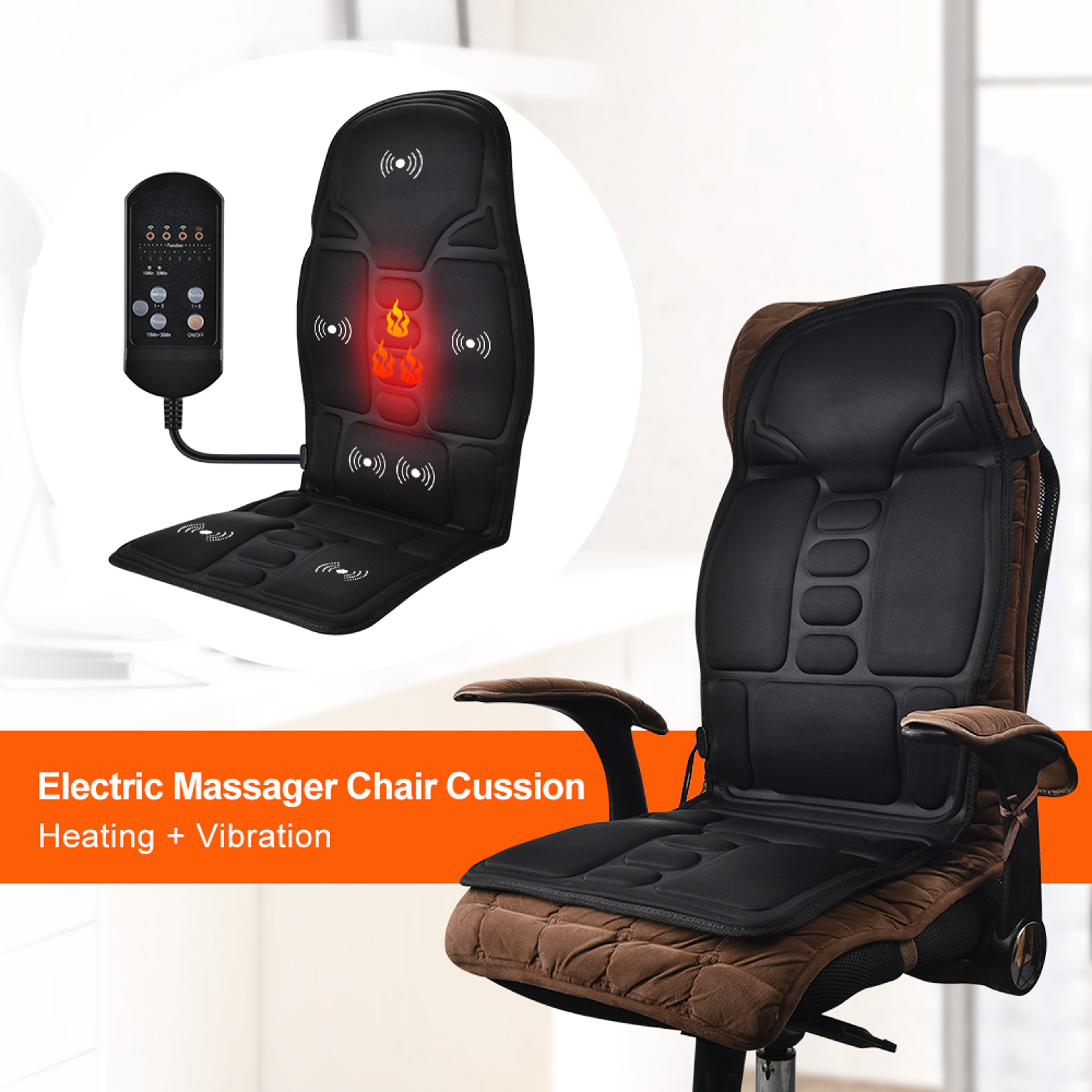 Electric Heating  Vibrating Neck And Back Massager Pad For Car  Home Lumbar Support Cushion 1