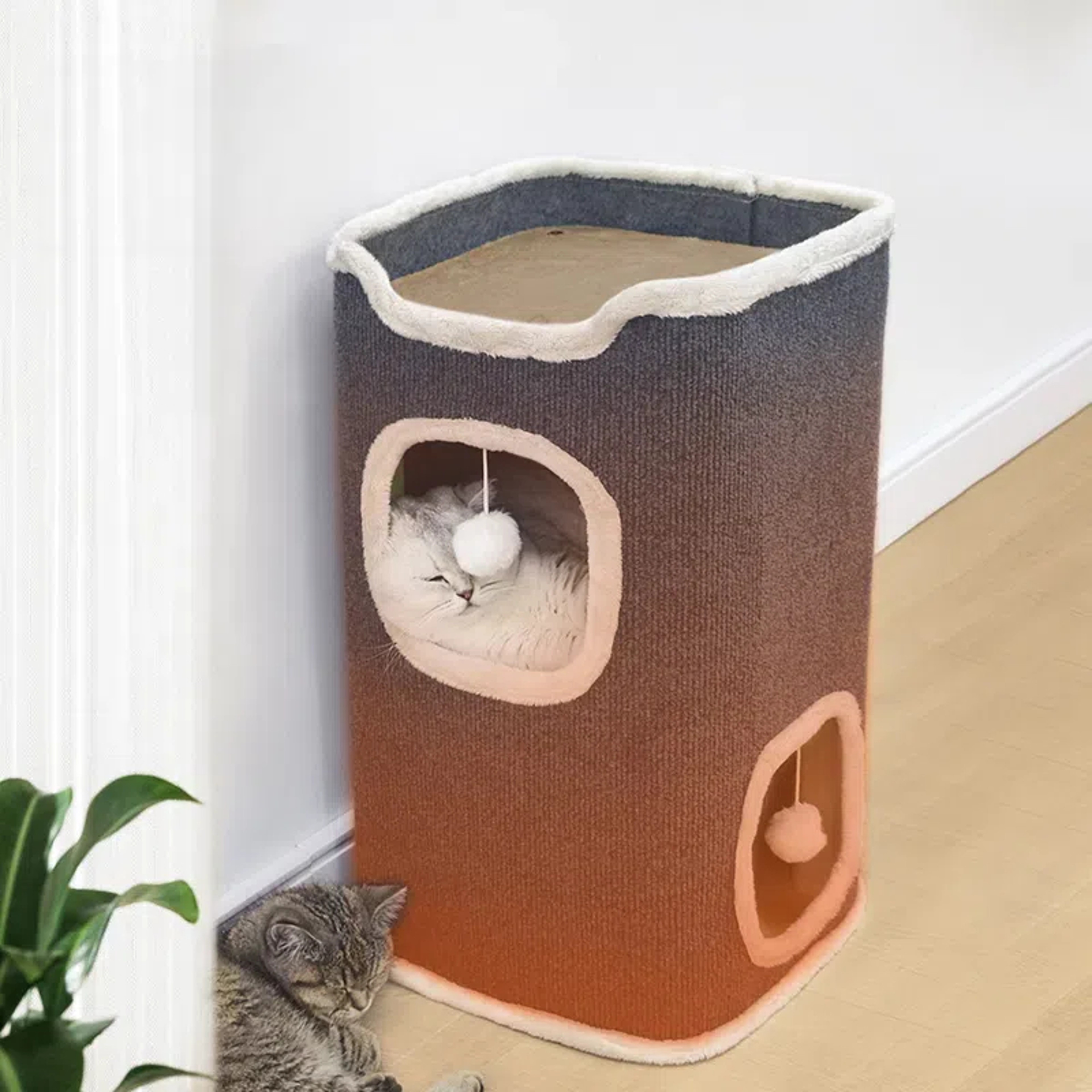 Cozy Cat Bed Winter Pet House Covered Cave With Soft Mat  Fluffy Ball Hanging Large Hideaway Tent F 3