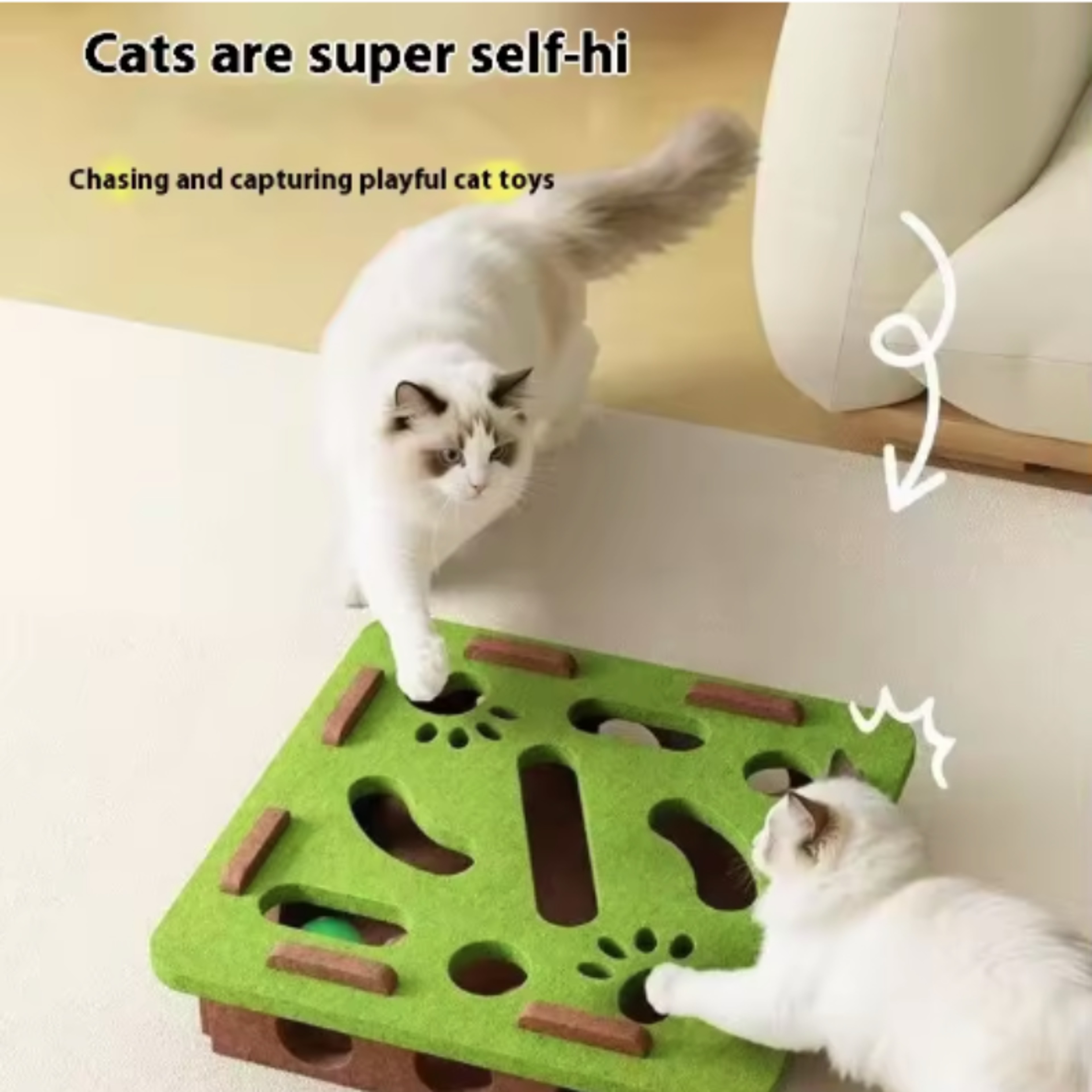 Interactive Cat Puzzle Toy Felt Cat Play Box With Bell Ball 0