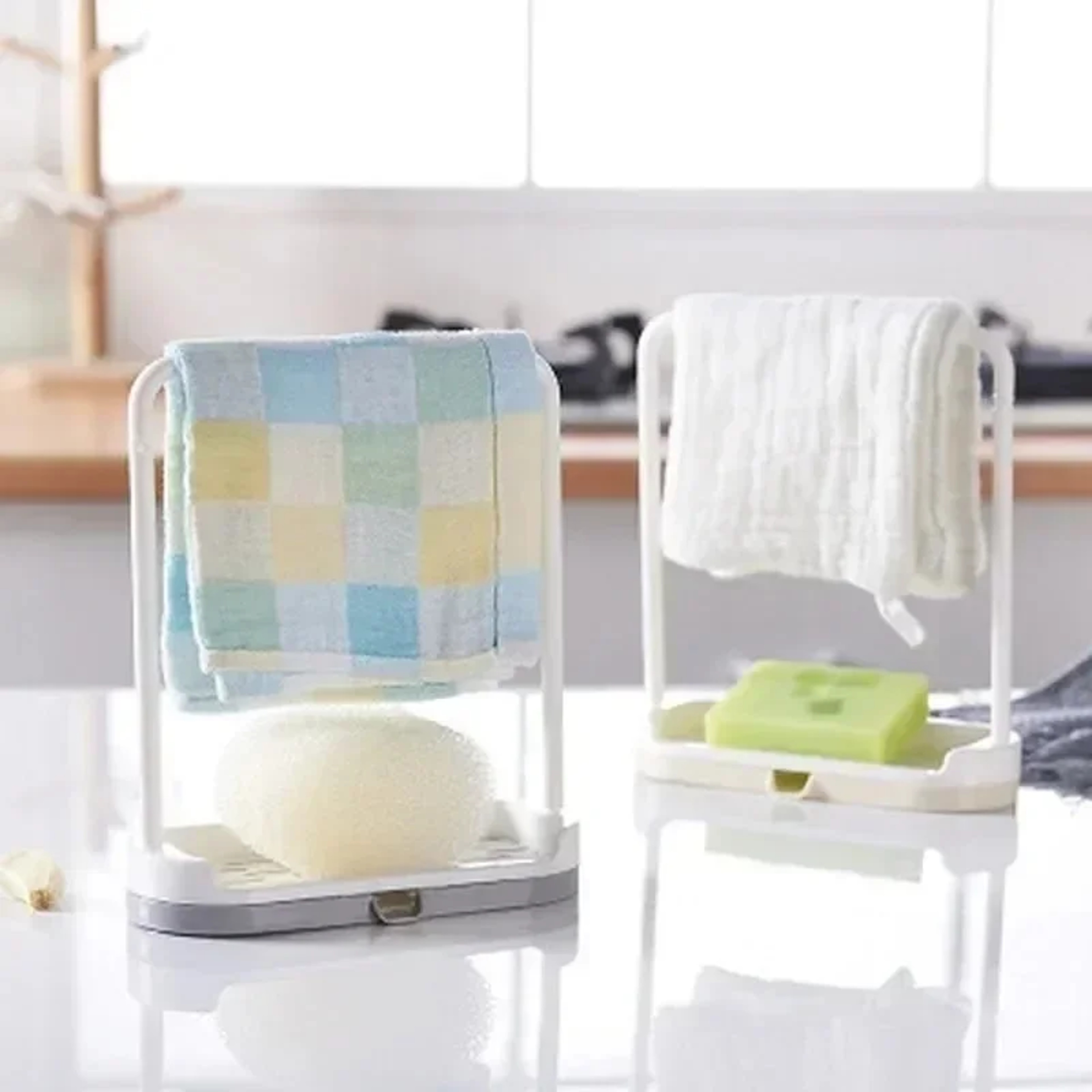 Solid Color Kitchen Storage Rack, Towel, Sponge & Soap Holder Organizer – view 1