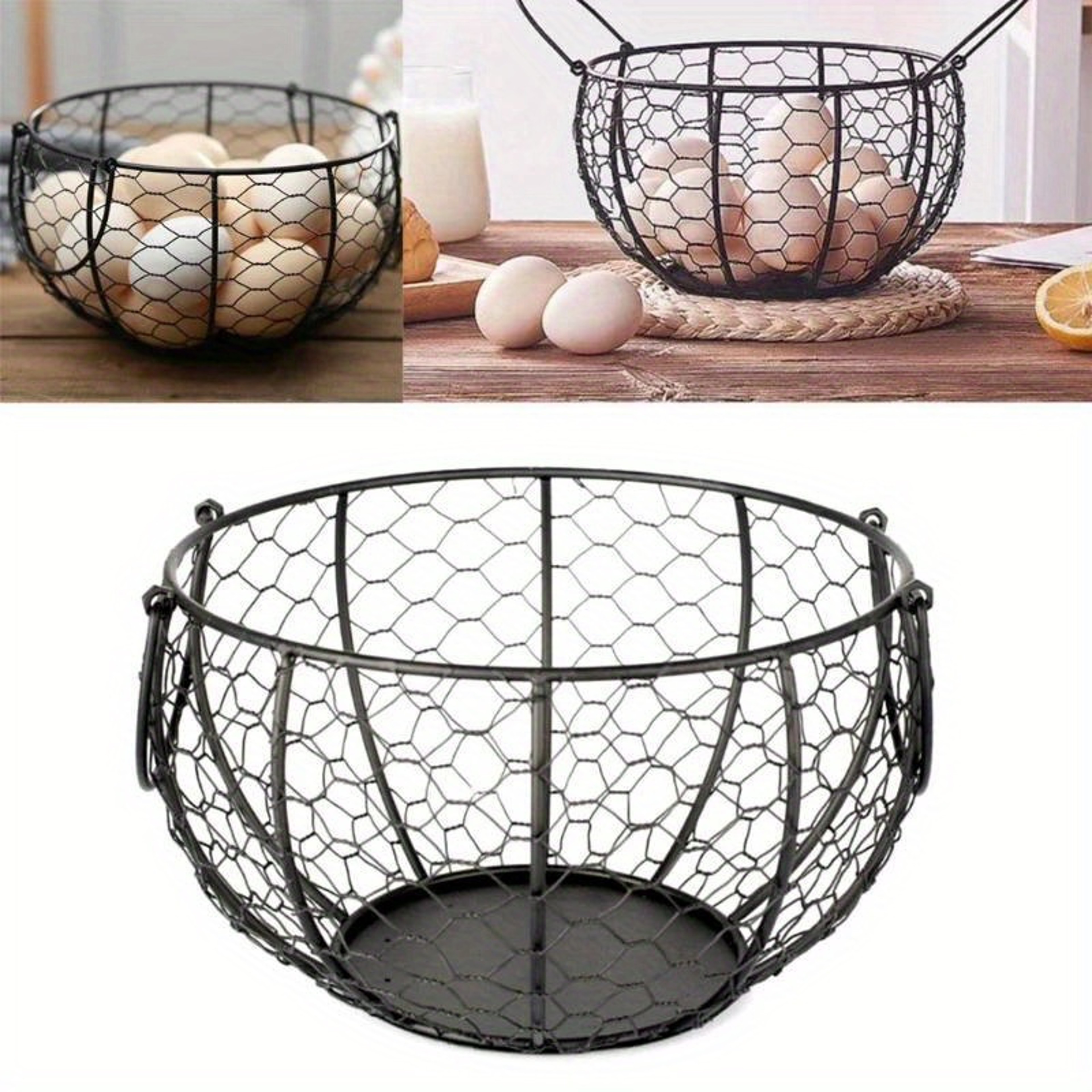 Metal Wire Egg Basket with Chicken Cover, High Quality Kitchen Storage Organizer – view 1