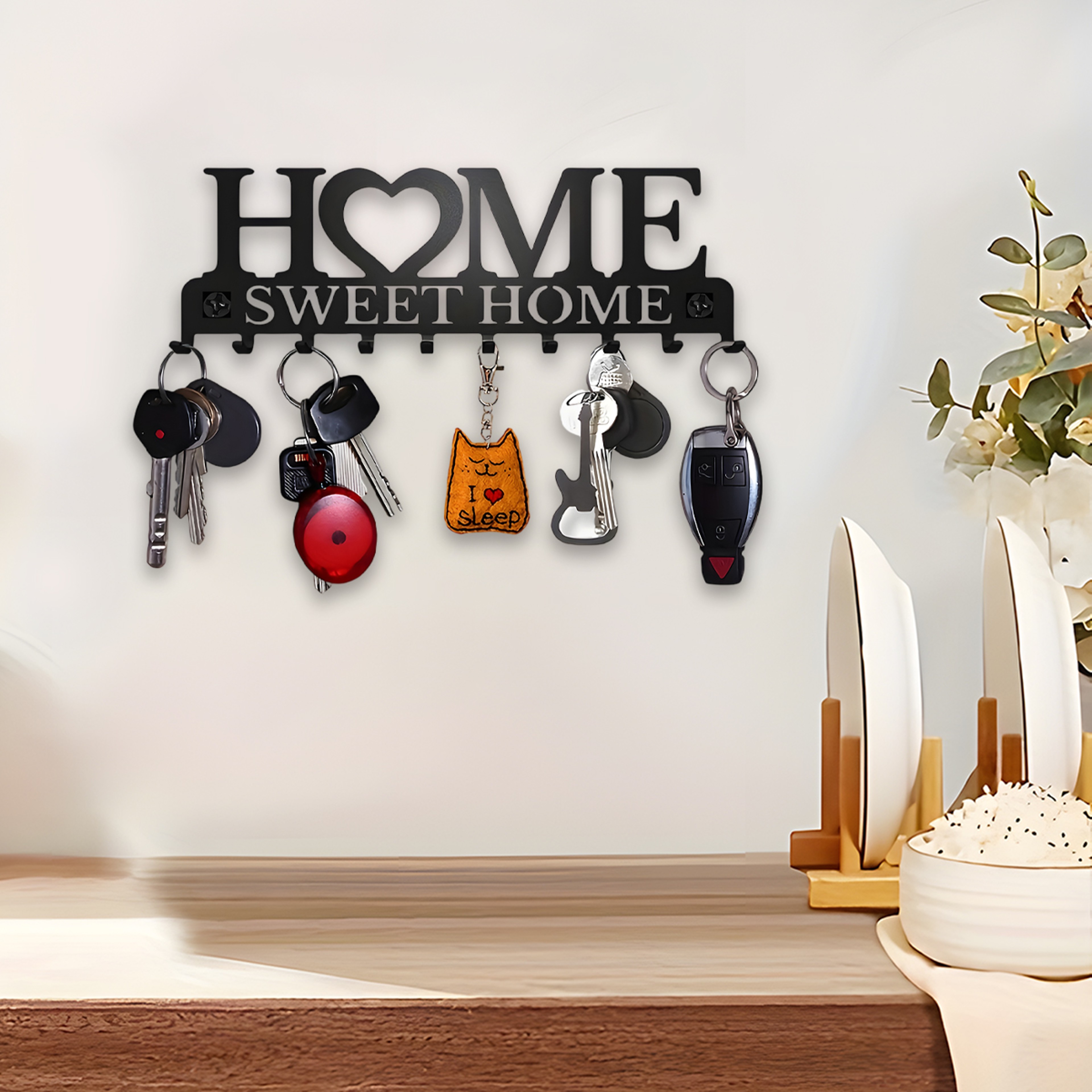 Black Metal WallMounted Key Holder Rack Sweet Home Design 0
