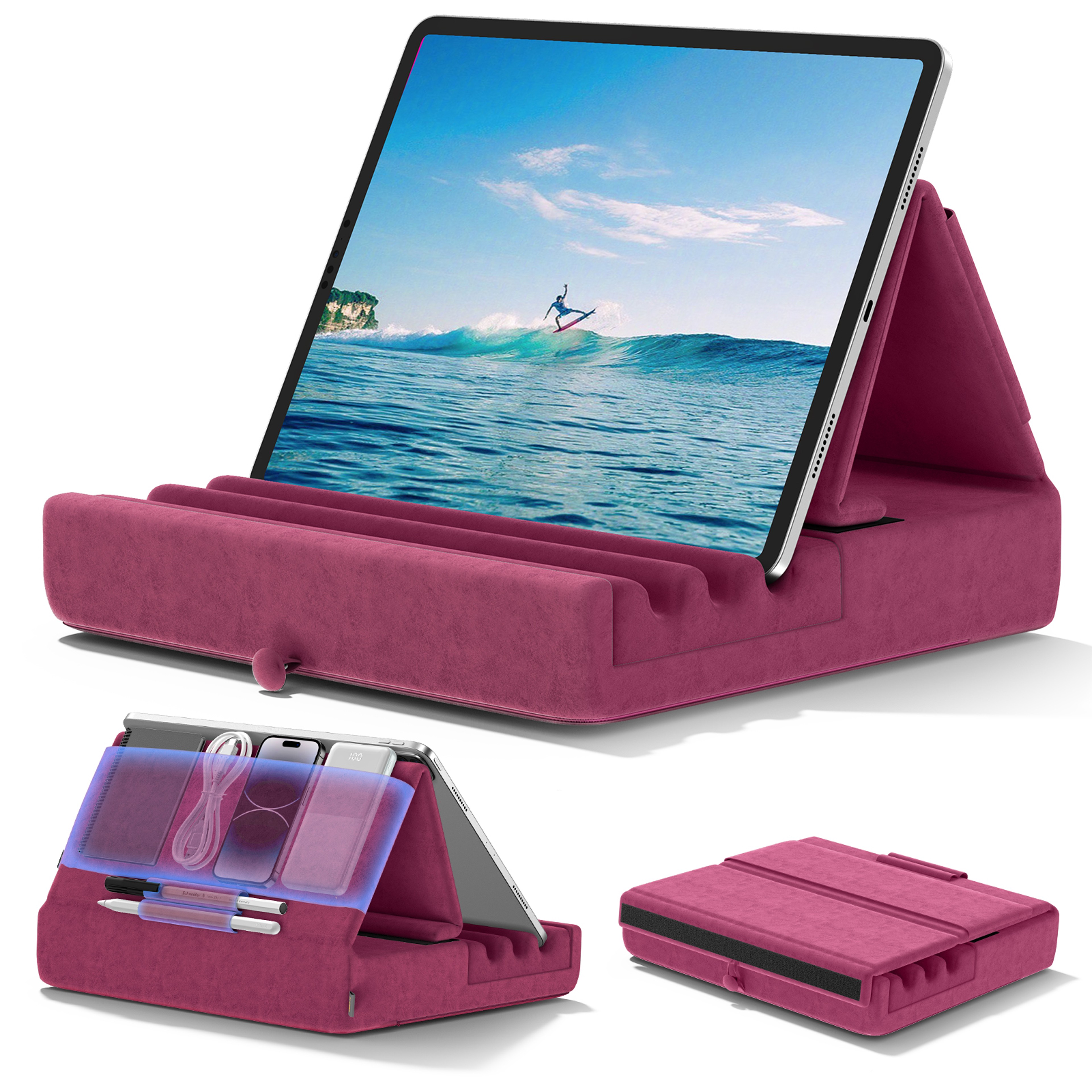 Foldable Tablet Pillow Holder Stand For IPad Pro Soft Pad Dock With Pocket  Stylus Mount Ideal For  8