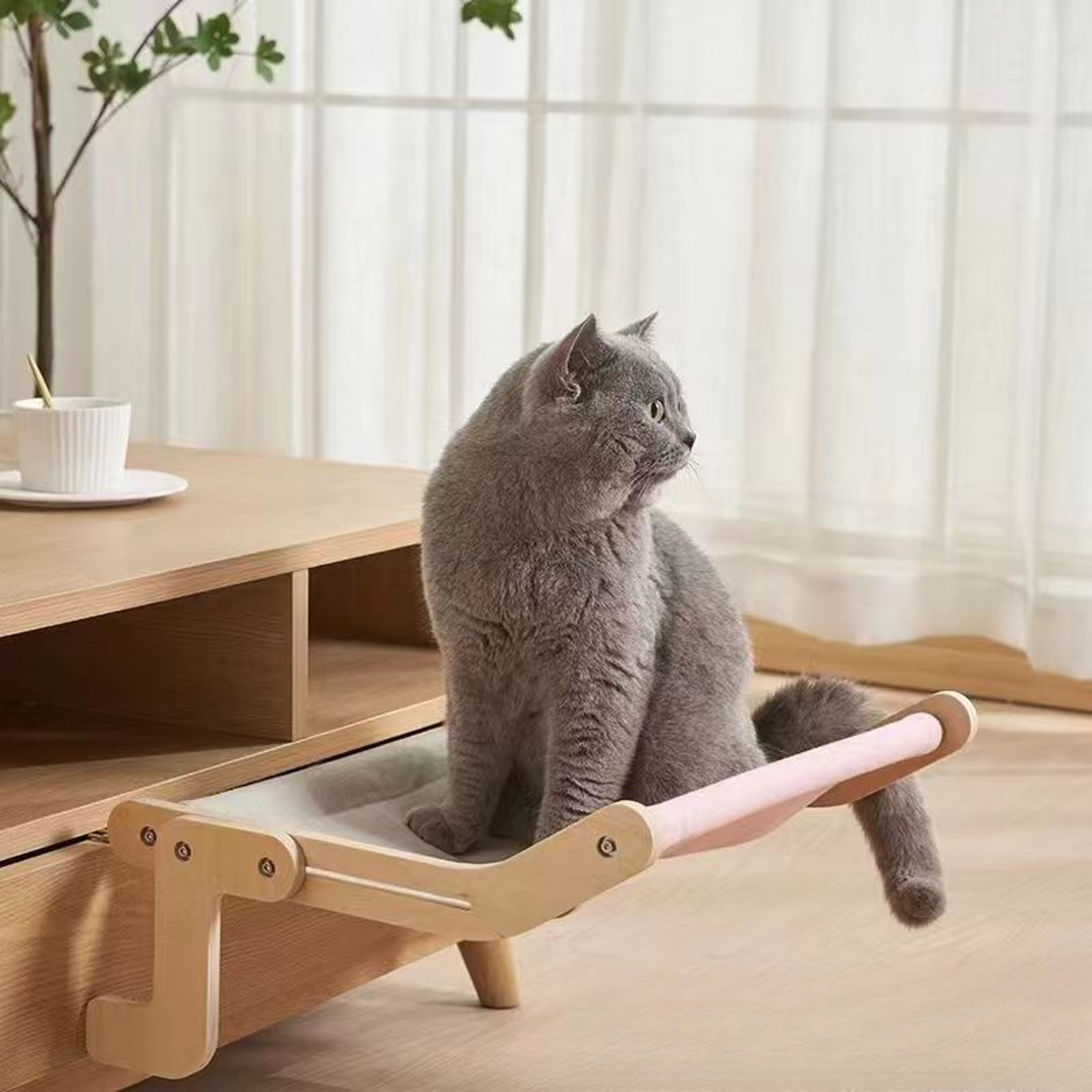Portable Cat Suspension Hammock Comfortable Detachable Sunroom Seat  Climbing Frame EasytoWash Pet  3