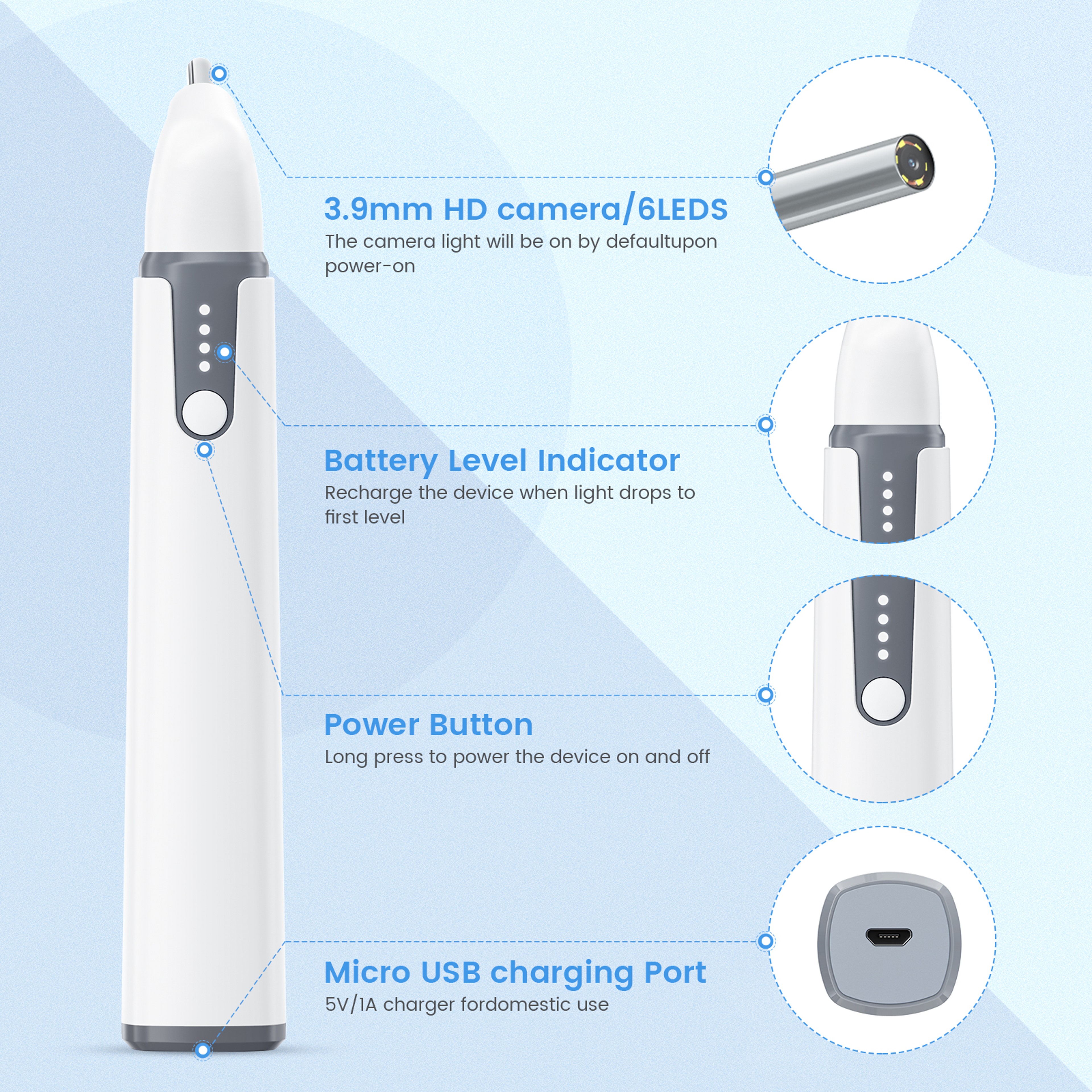 Wireless Otoscope Ear Camera HD With LED Lights For Adults  Kids Supports IPhone  Android 1