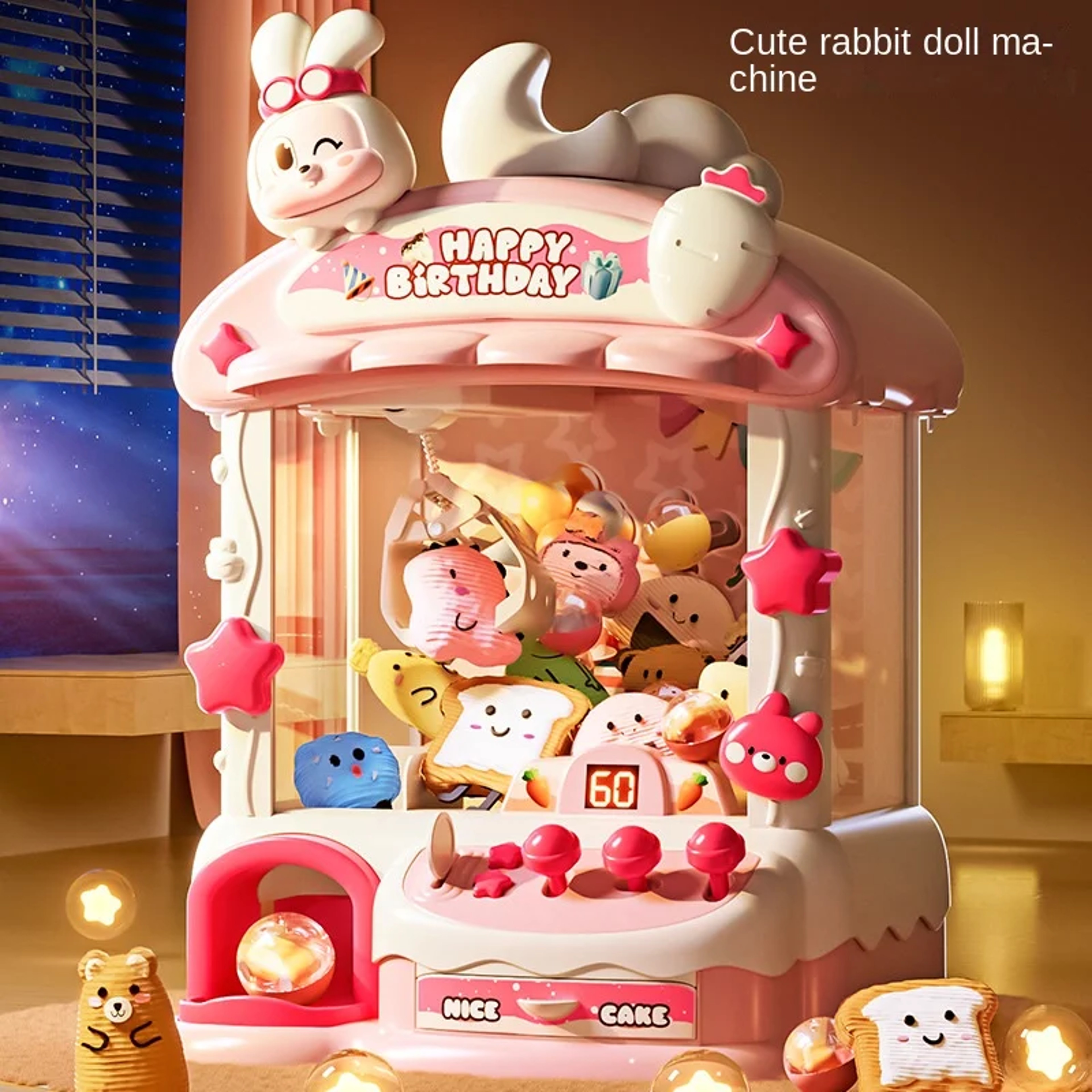Big Cartoon Rabbit Coin Operated Claw Crane Toy For Kids 0