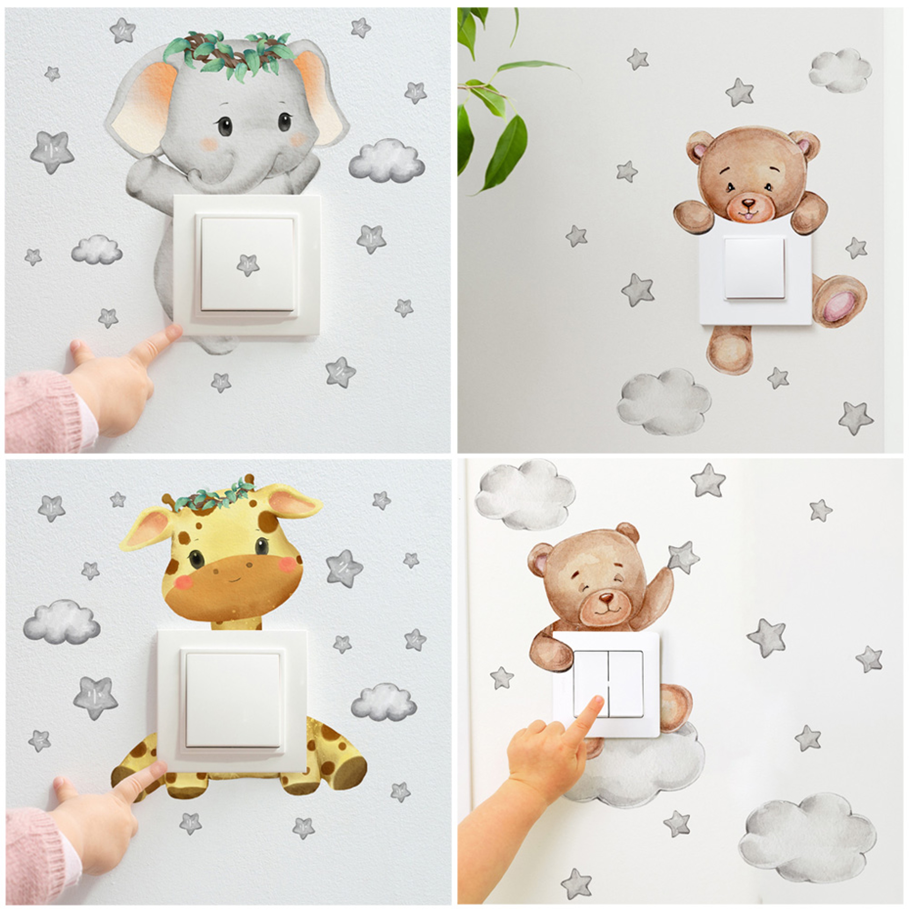 Cute Animal Wall Stickers For Kids SelfAdhesive Giraffe Bear  Elephant Bedroom Decor 0