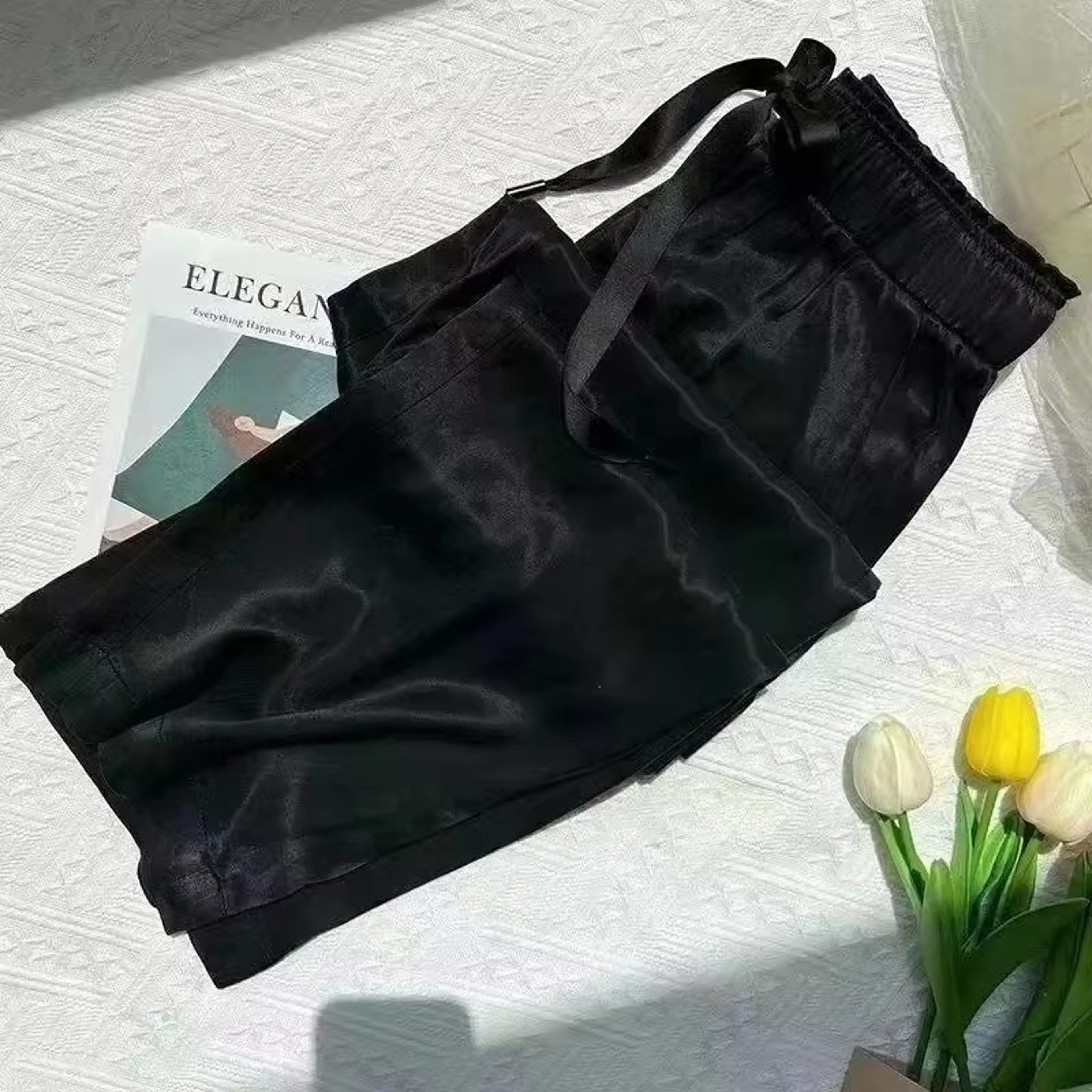 Silky Wide Leg Pants For Women High Waist Satin Casual Trousers 6