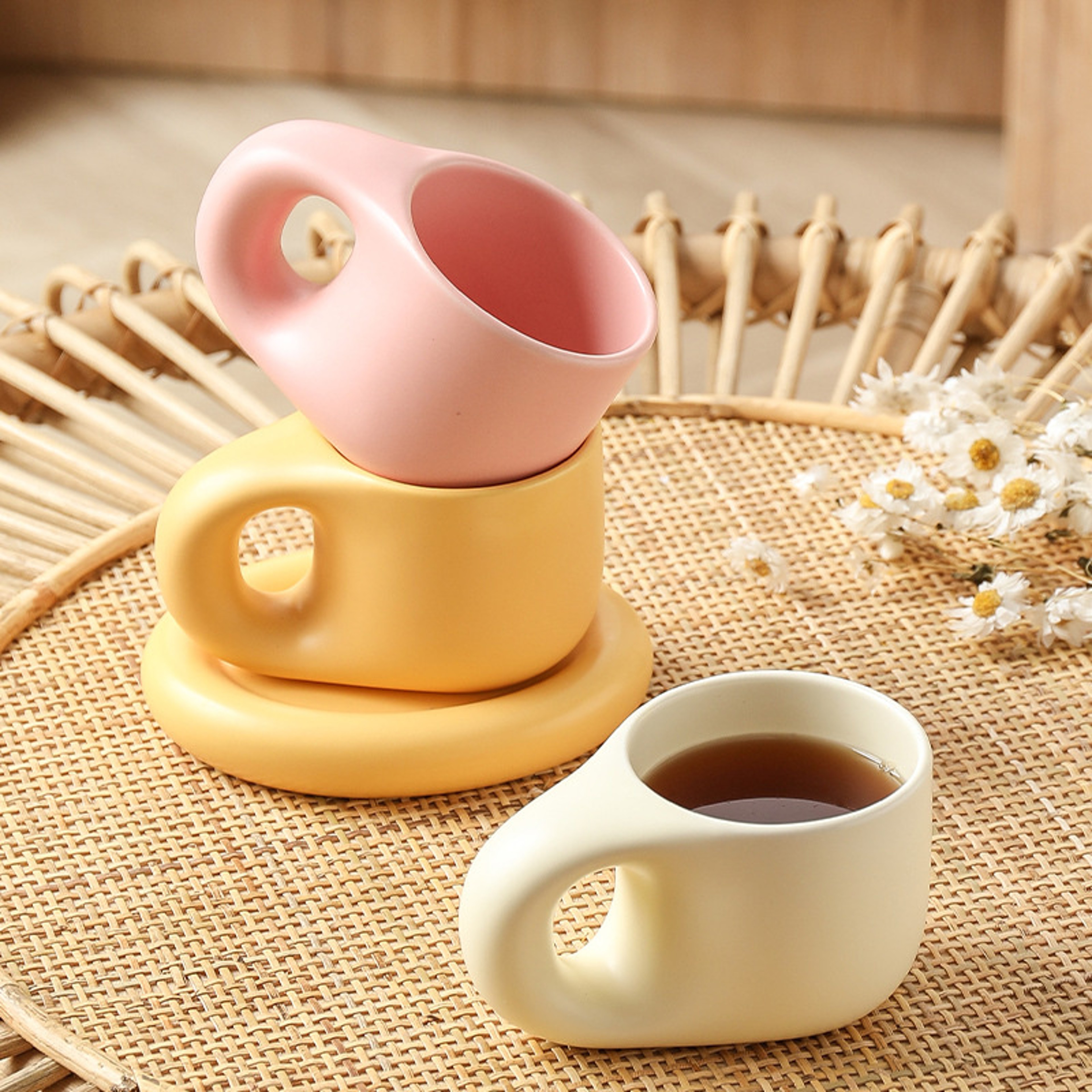 Handmade Chubby Mug With Saucer Creative Nordic Ceramic Cup For Coffee Tea Milk  Cake Personalized  1