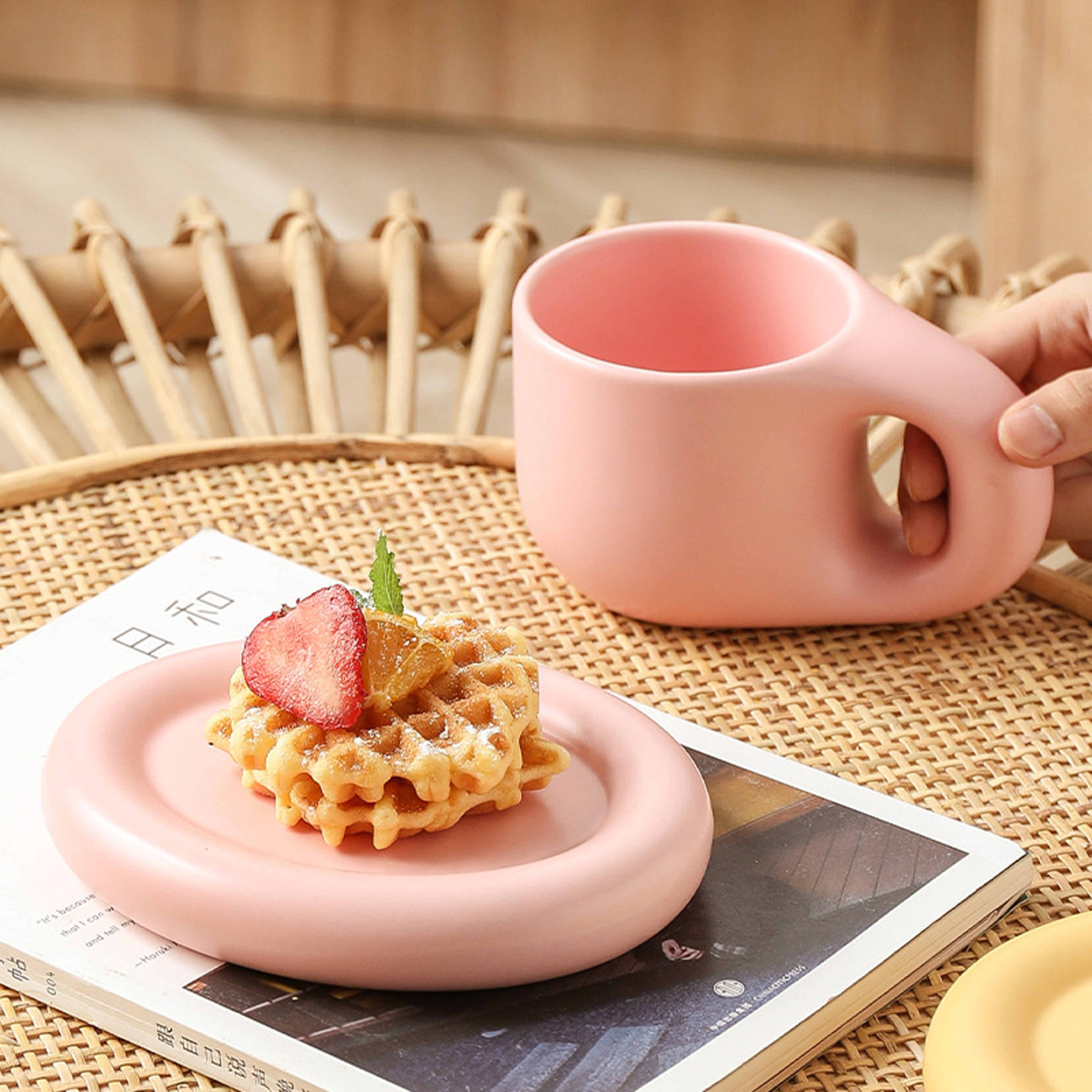 Handmade Chubby Mug With Saucer Creative Nordic Ceramic Cup For Coffee Tea Milk  Cake Personalized  3