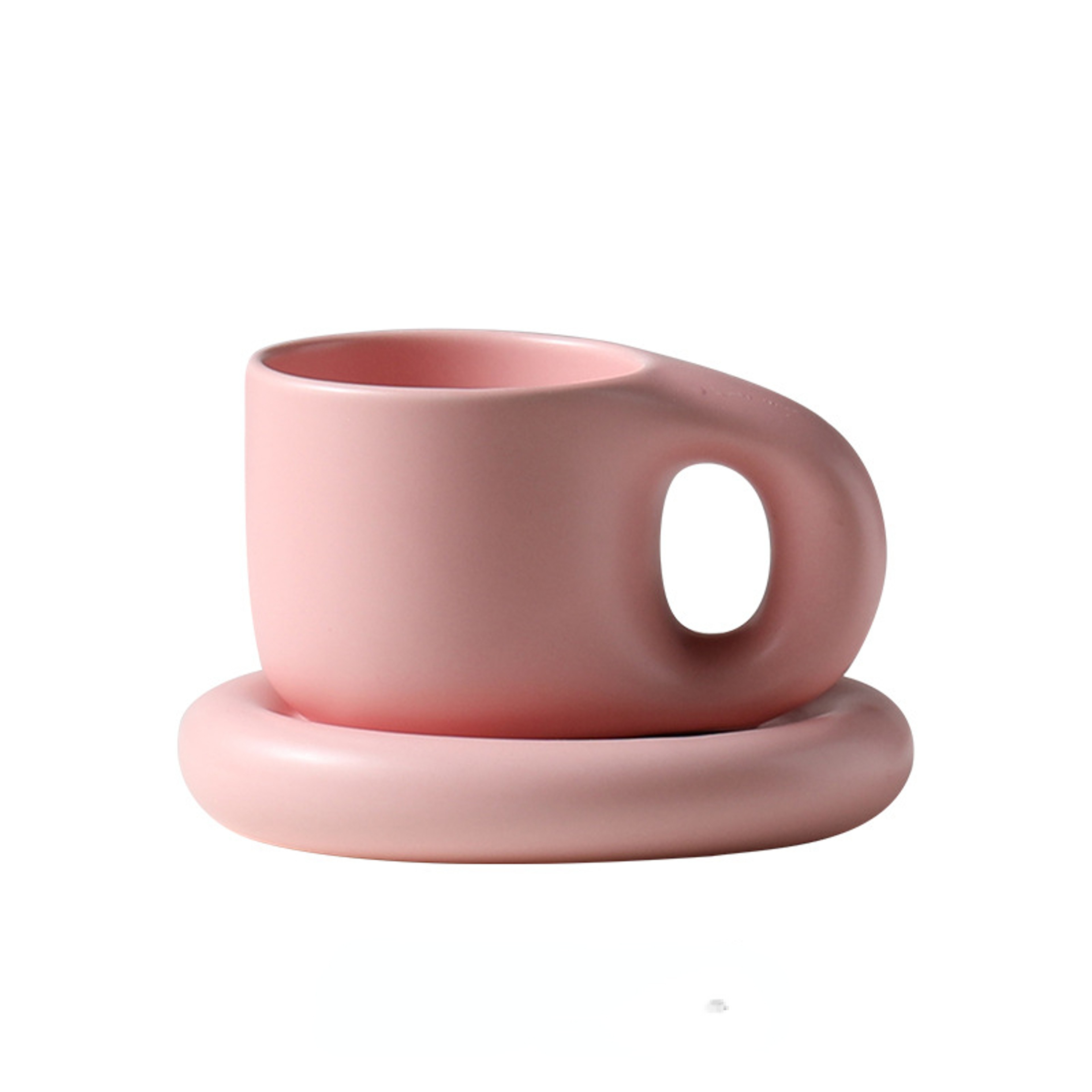 Handmade Chubby Mug With Saucer Creative Nordic Ceramic Cup For Coffee Tea Milk  Cake Personalized  7