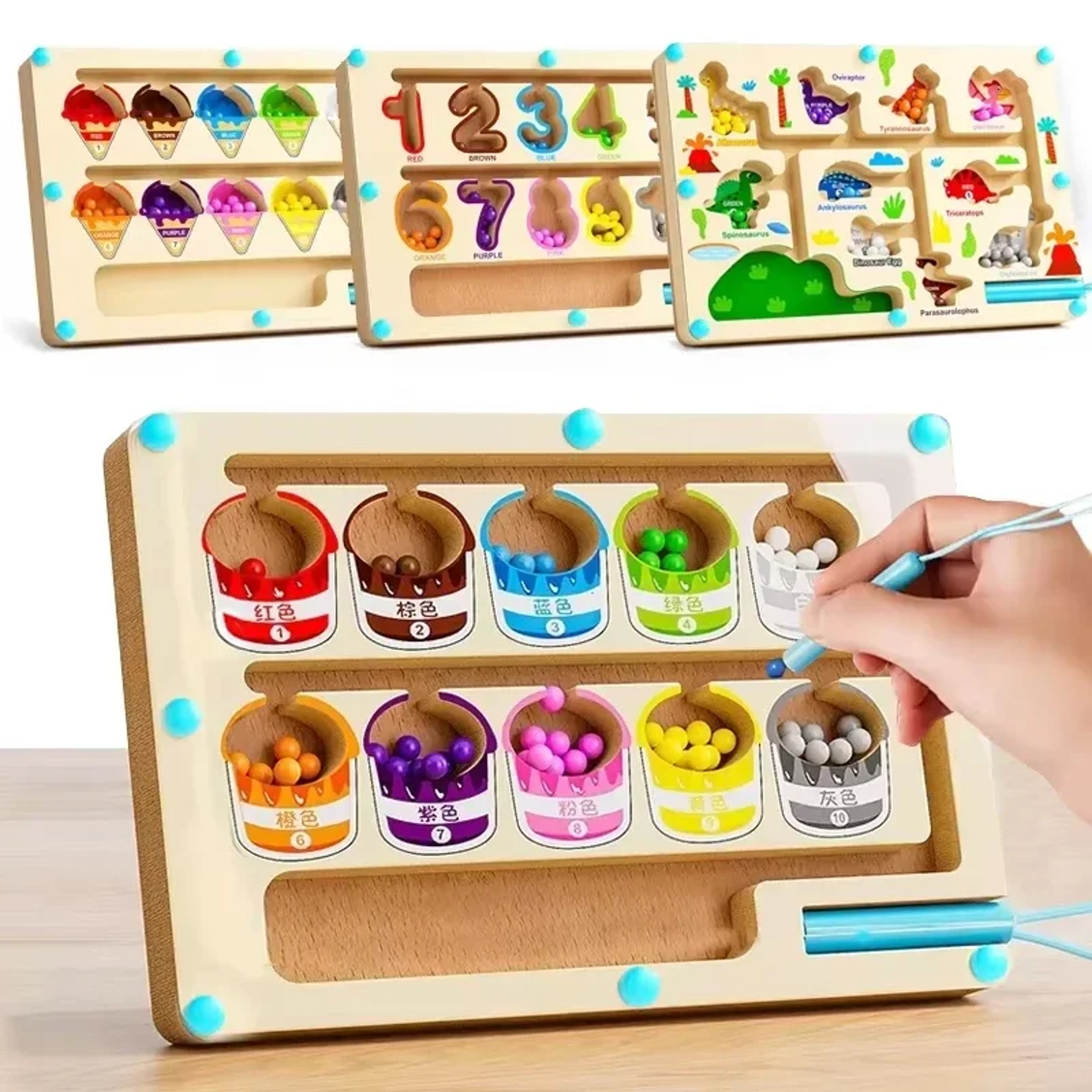 Montessori Magnetic Color Sorting Maze Board For Kids Sensory Educational Toy With Beads  Wooden Co 0