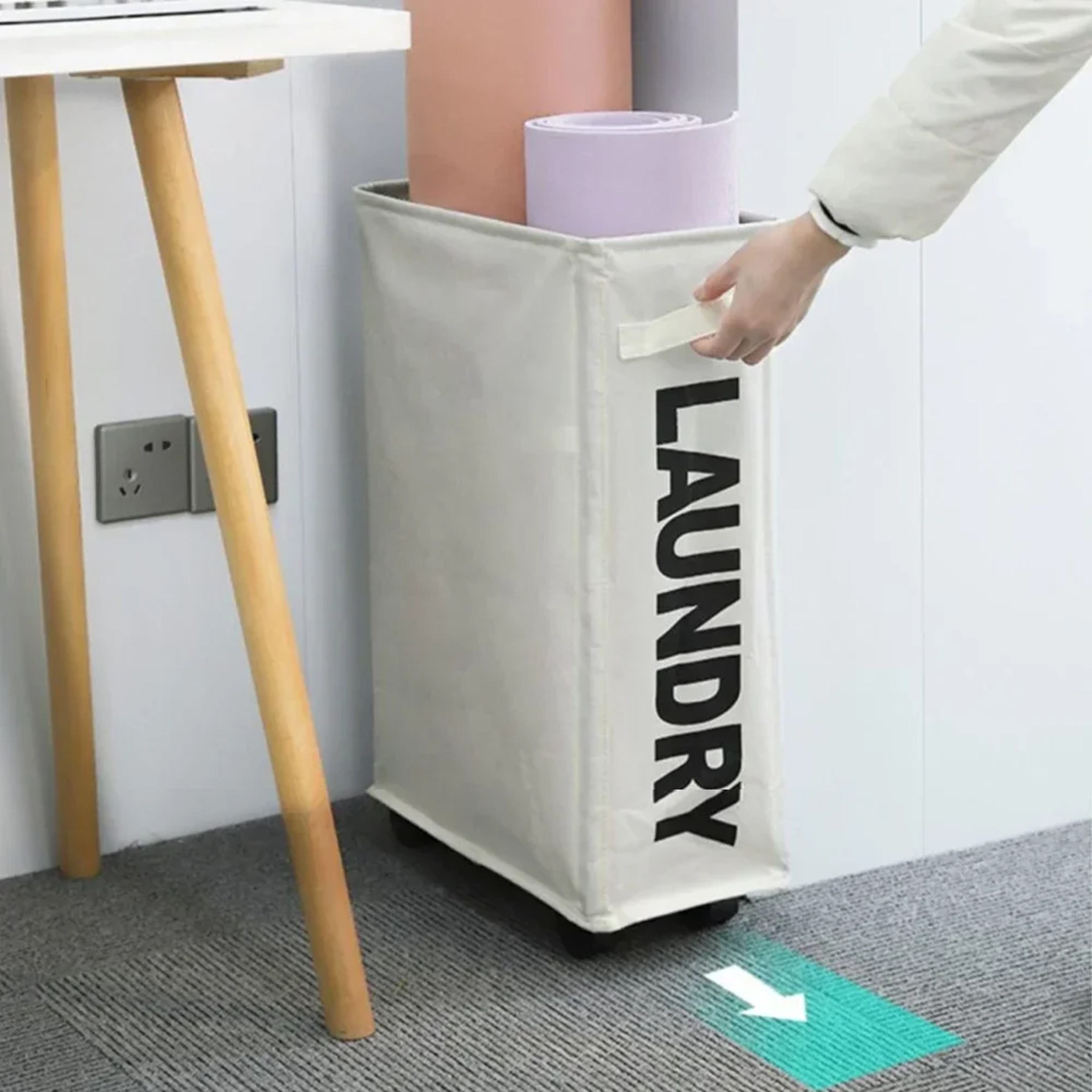 Large Capacity Laundry Basket With Wheels Waterproof Foldable Storage Bag For Yoga Mats  Dirty Clot 4