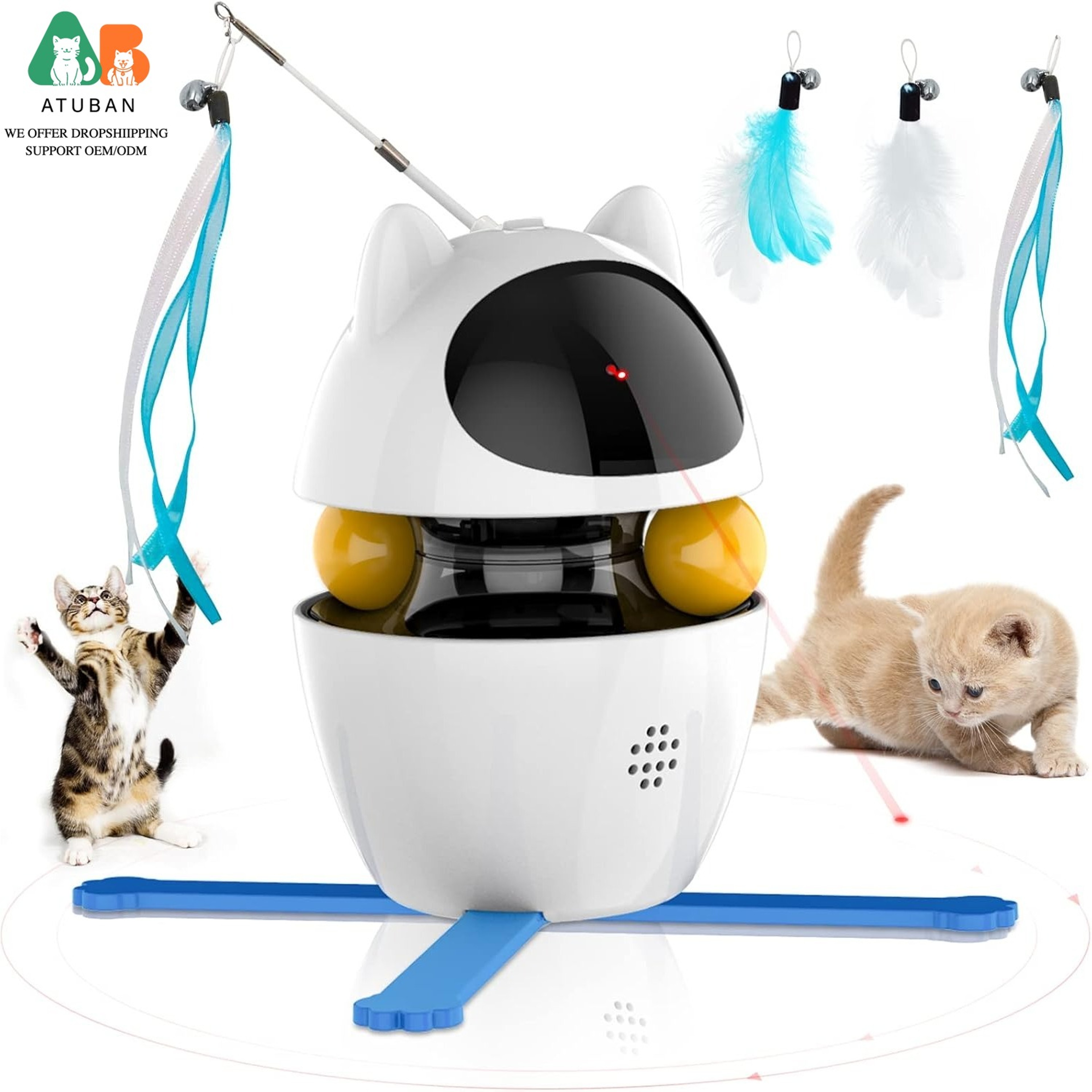 Interactive 3in1 Cat Toy Set Feather Ball  Hunting Toy For Indoor Cats 0