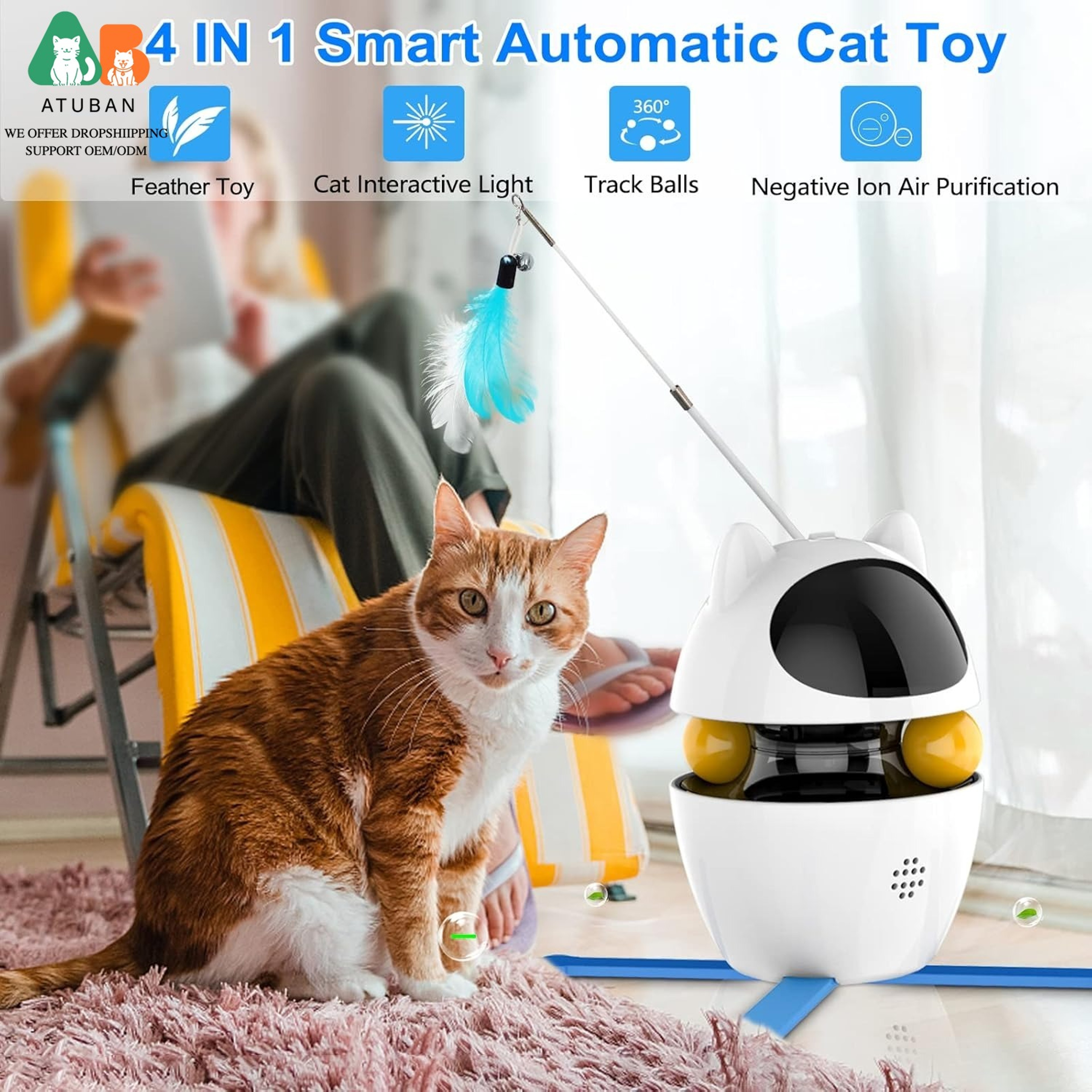 Interactive 3in1 Cat Toy Set Feather Ball  Hunting Toy For Indoor Cats 1