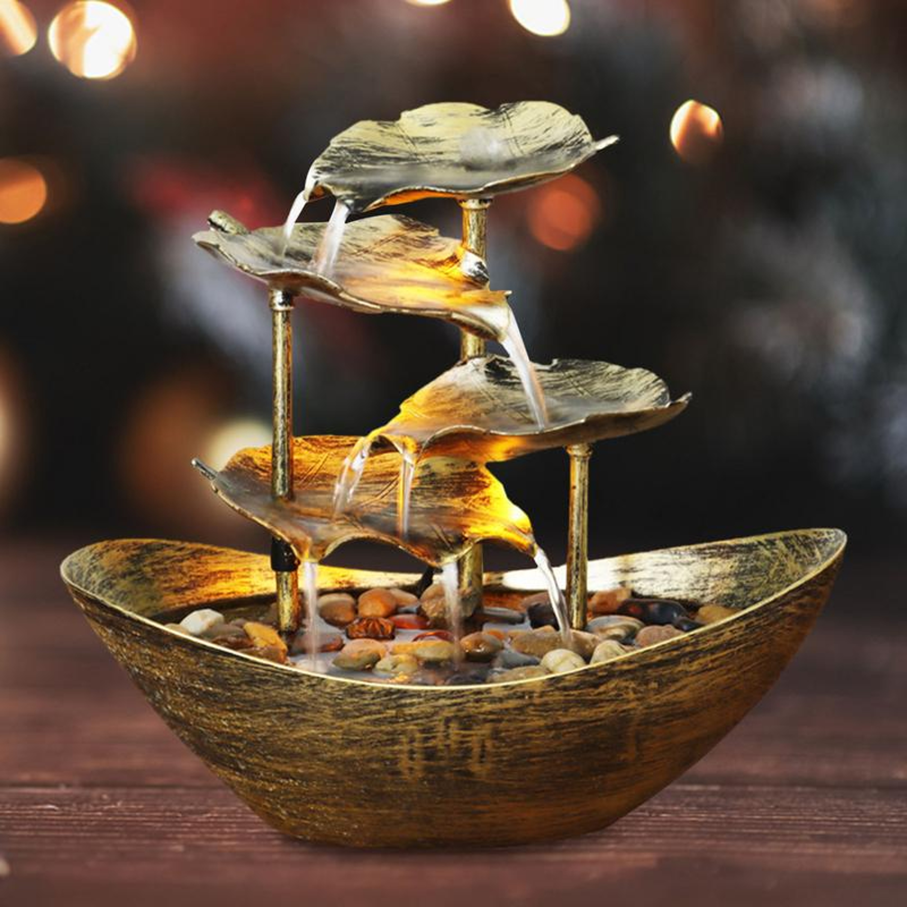 Tabletop Water Fountain 4Tier Lotus Leaf Small Waterfall USB Desk Fountain With Automatic Pump  Pow 5