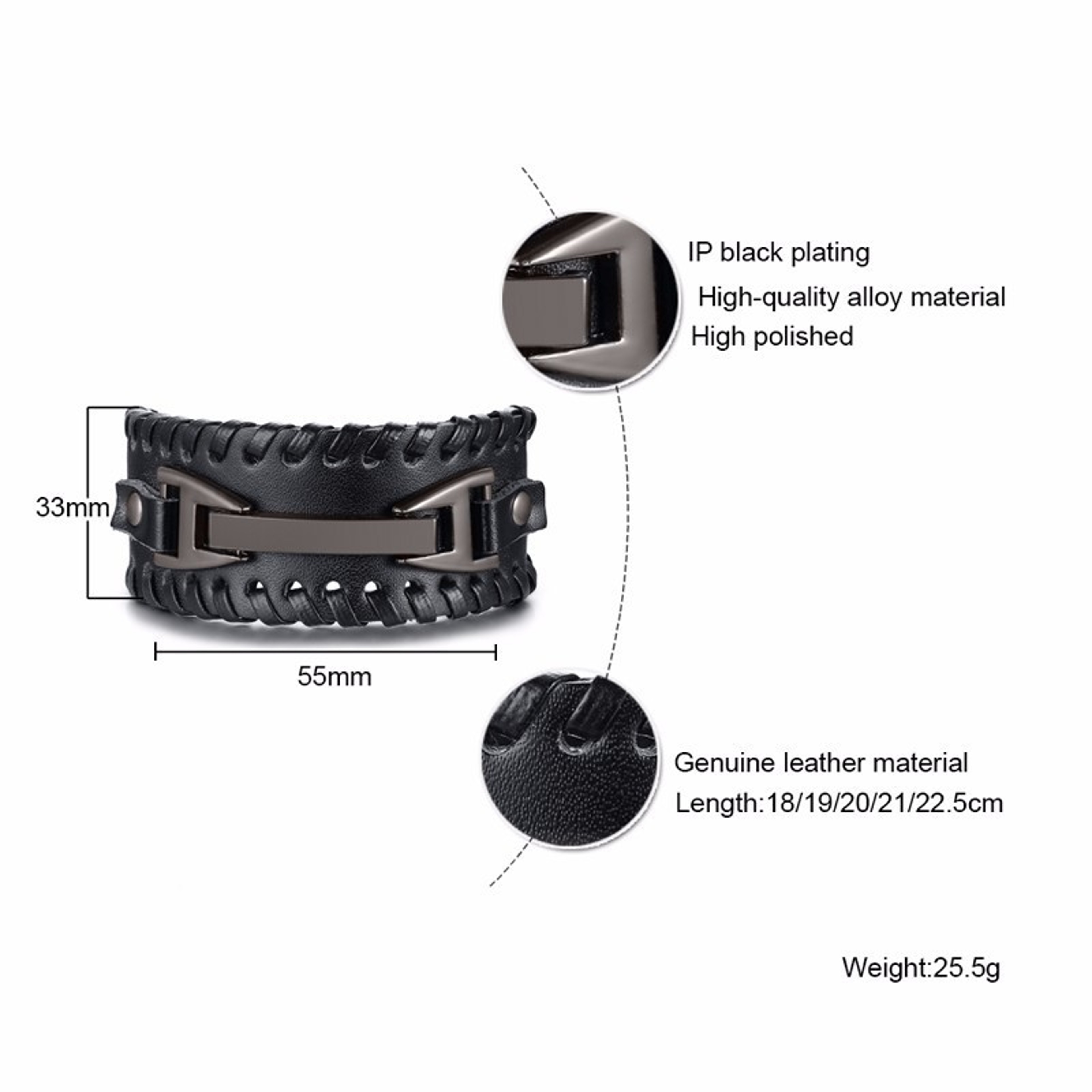 Stylish Genuine Leather Wristband For Men With Metal Charm Trendy Bangle Bracelet 5