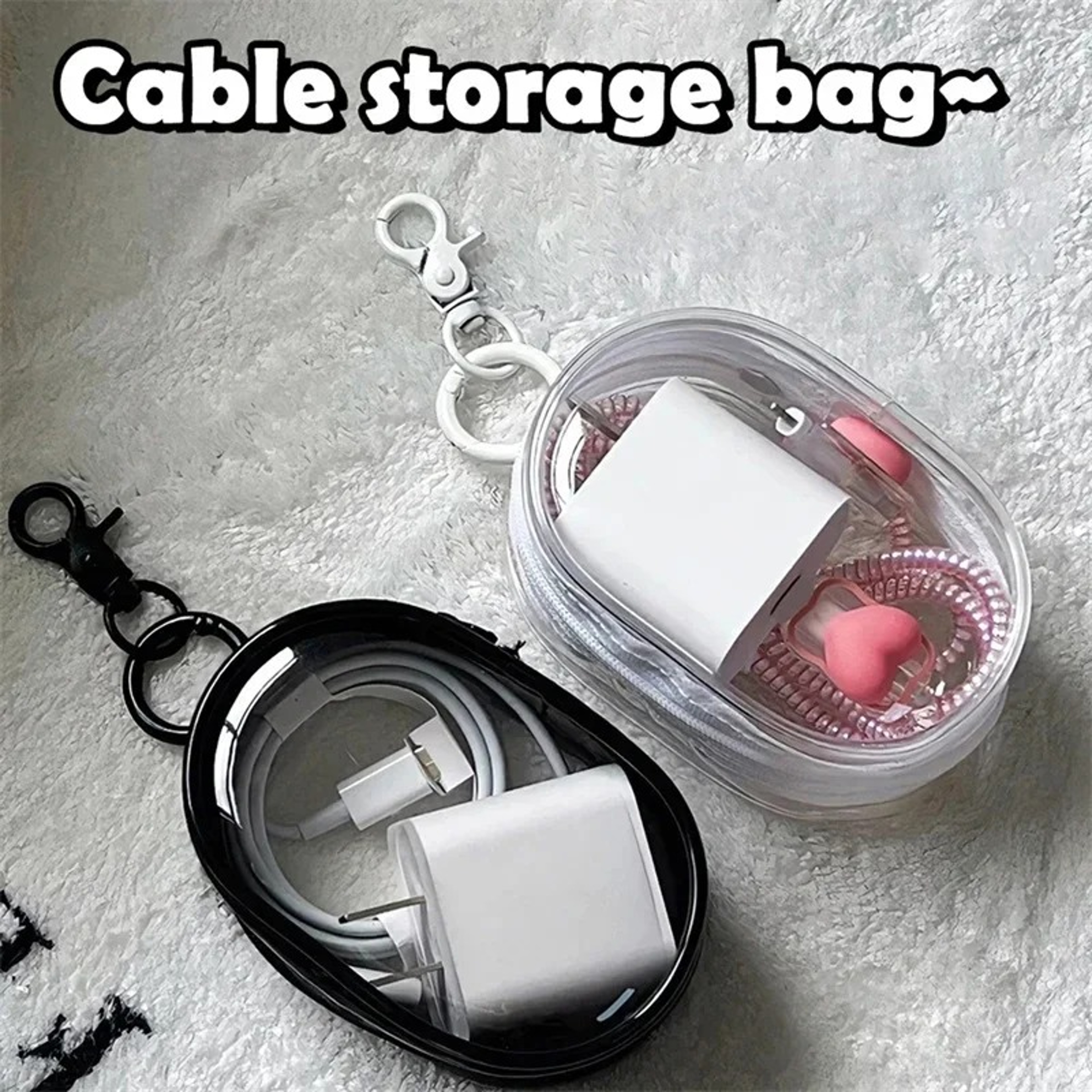 Transparent Charger Storage Case,Waterproof Data Cable Organizer Bag for Travel Protection – view 3