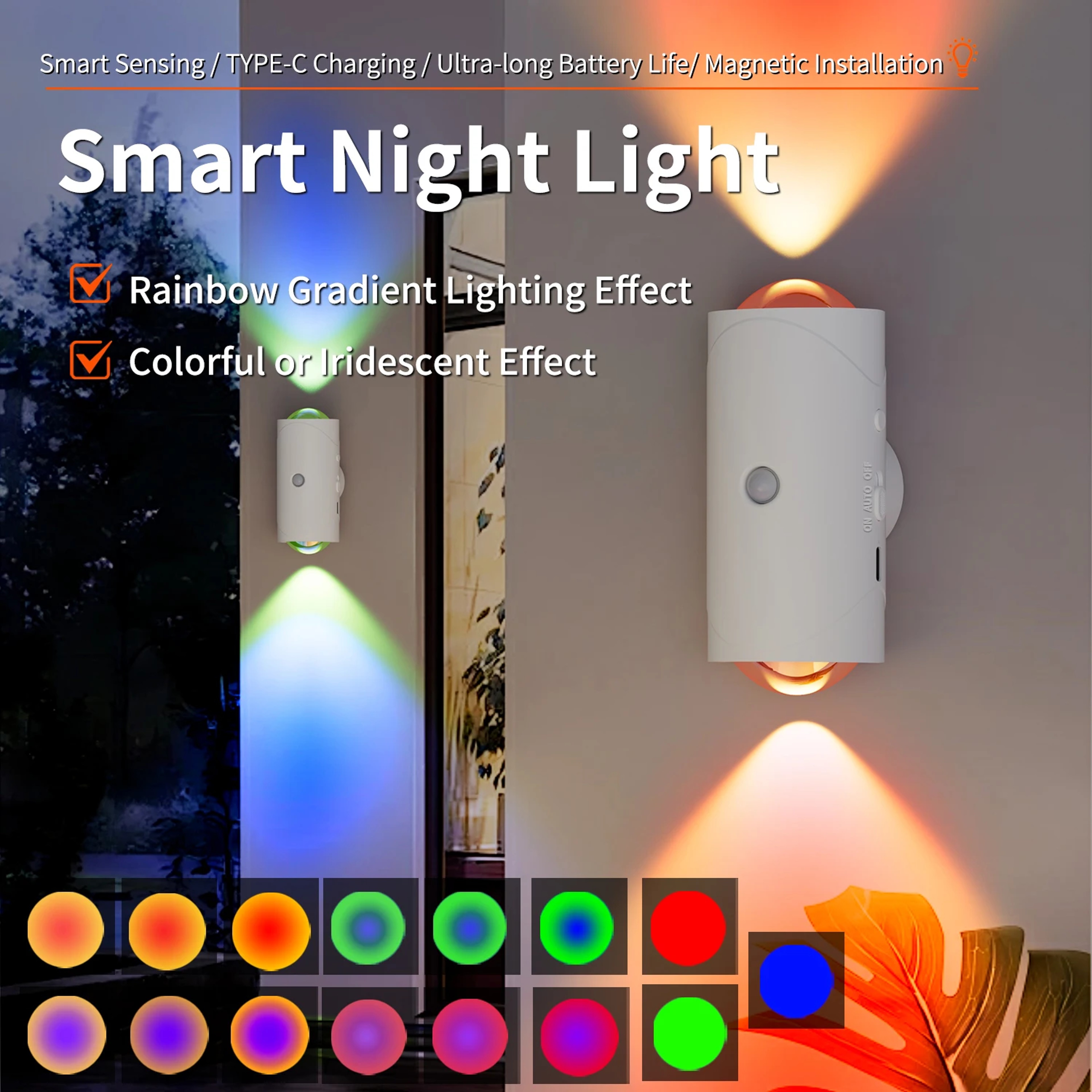 LED Motion Sensor Wall Lamp, RGB & Warm Light Rechargeable for Stair and Porch Lighting – view 7
