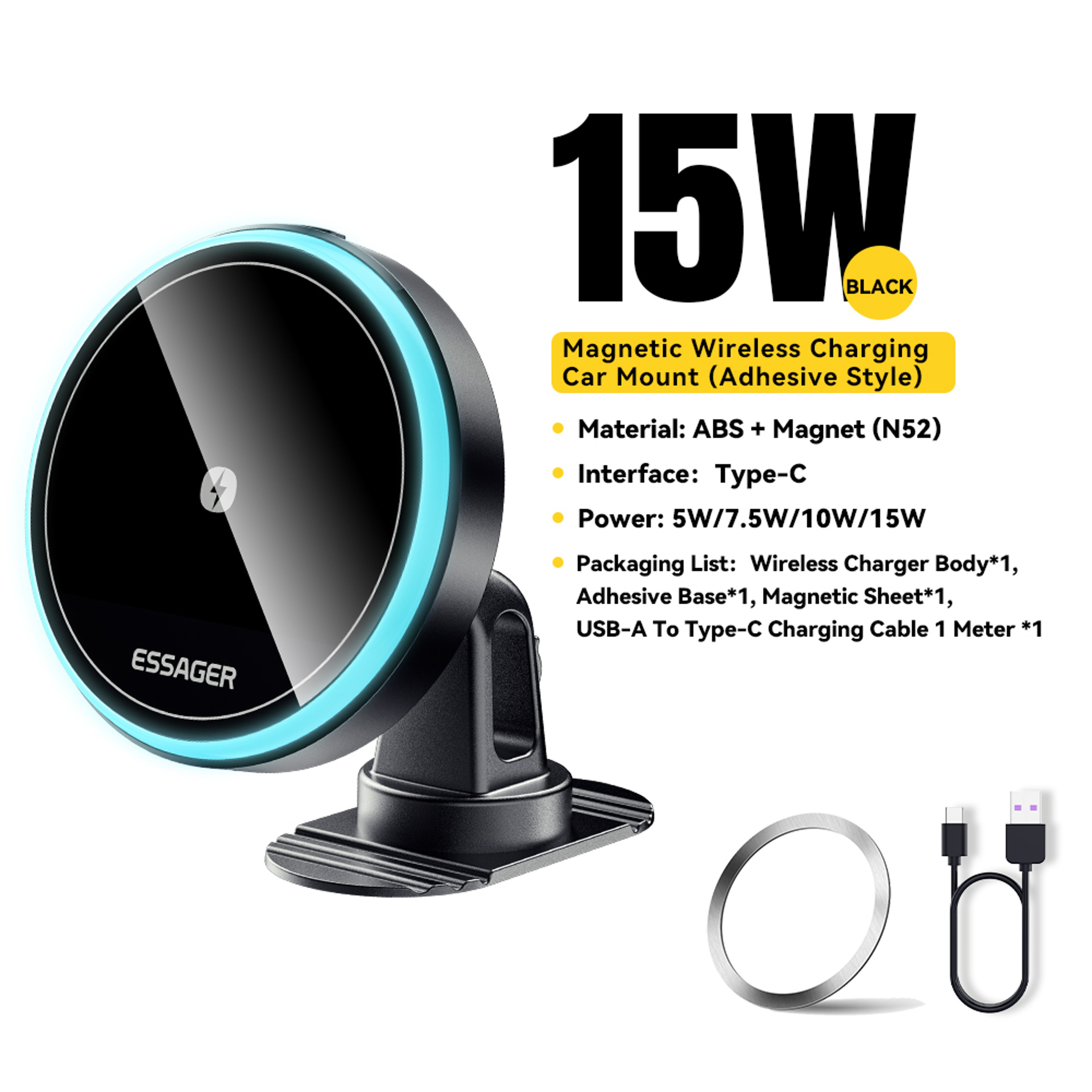 Magnetic Wireless Car Charger Mount For IPhone Magsafe Compatible Stand With LED Light 6