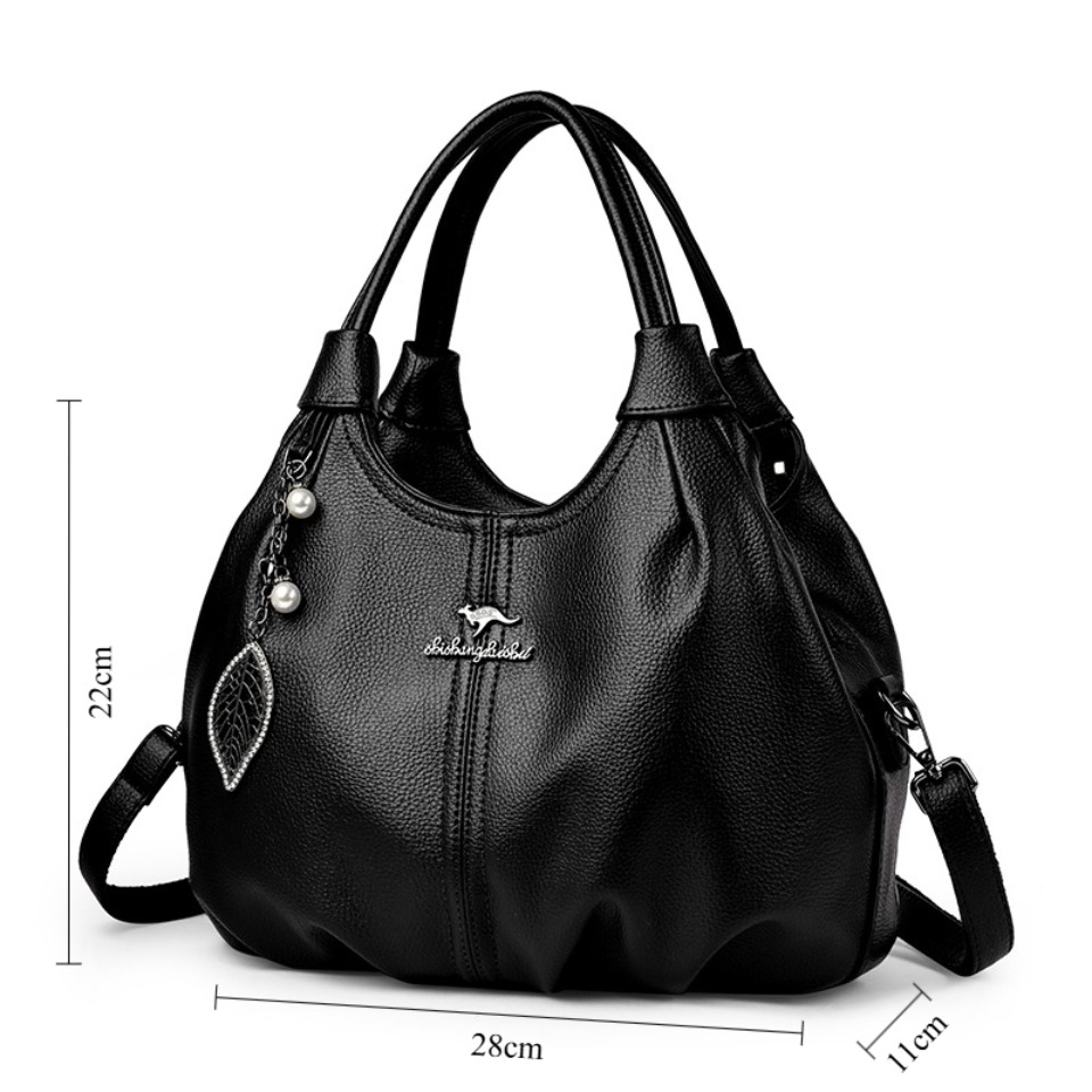 Soft Lychee Leather Hobo Handbag Stylish 3Layer Shoulder  Crossbody Tote Bag With Pearl Leaf Pendan 3