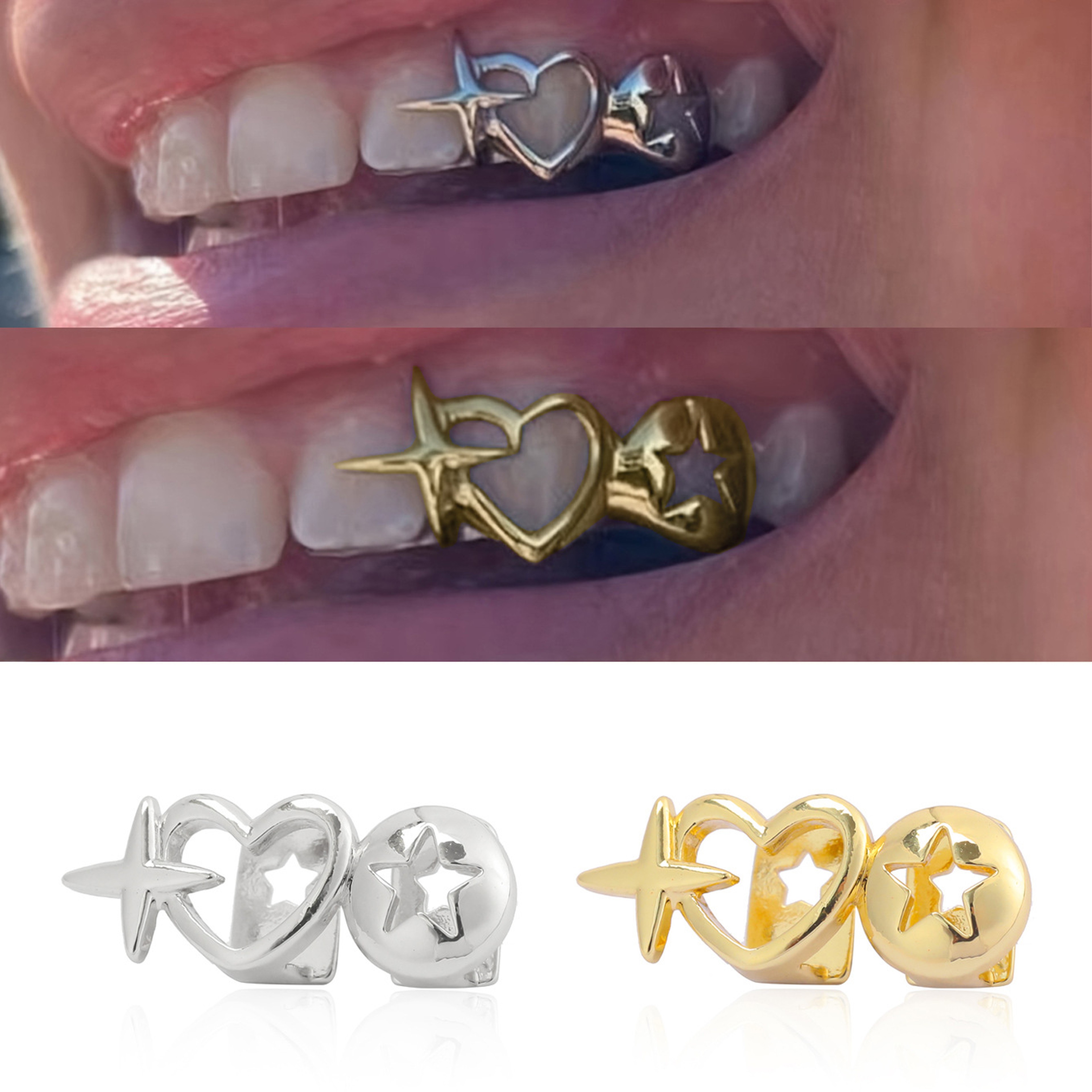 Vintage Silver Tooth Grill Caps Set, Punk Hip Hop Tooth Jewelry for Couples – view 2