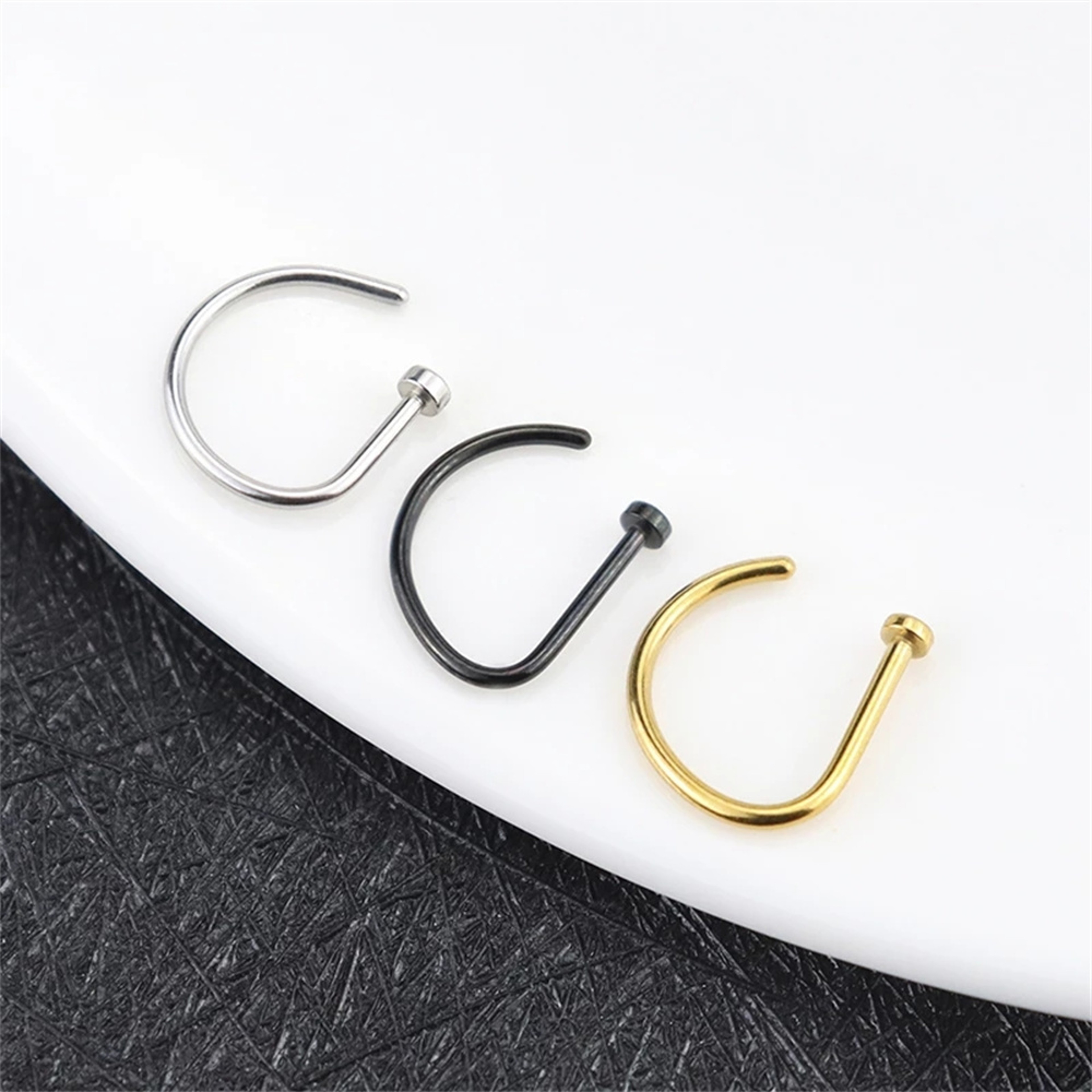 Unisex Fake Nose Ring Set Non Piercing Nose Ring Stainless Steel Clip On Septum Jewelry 1