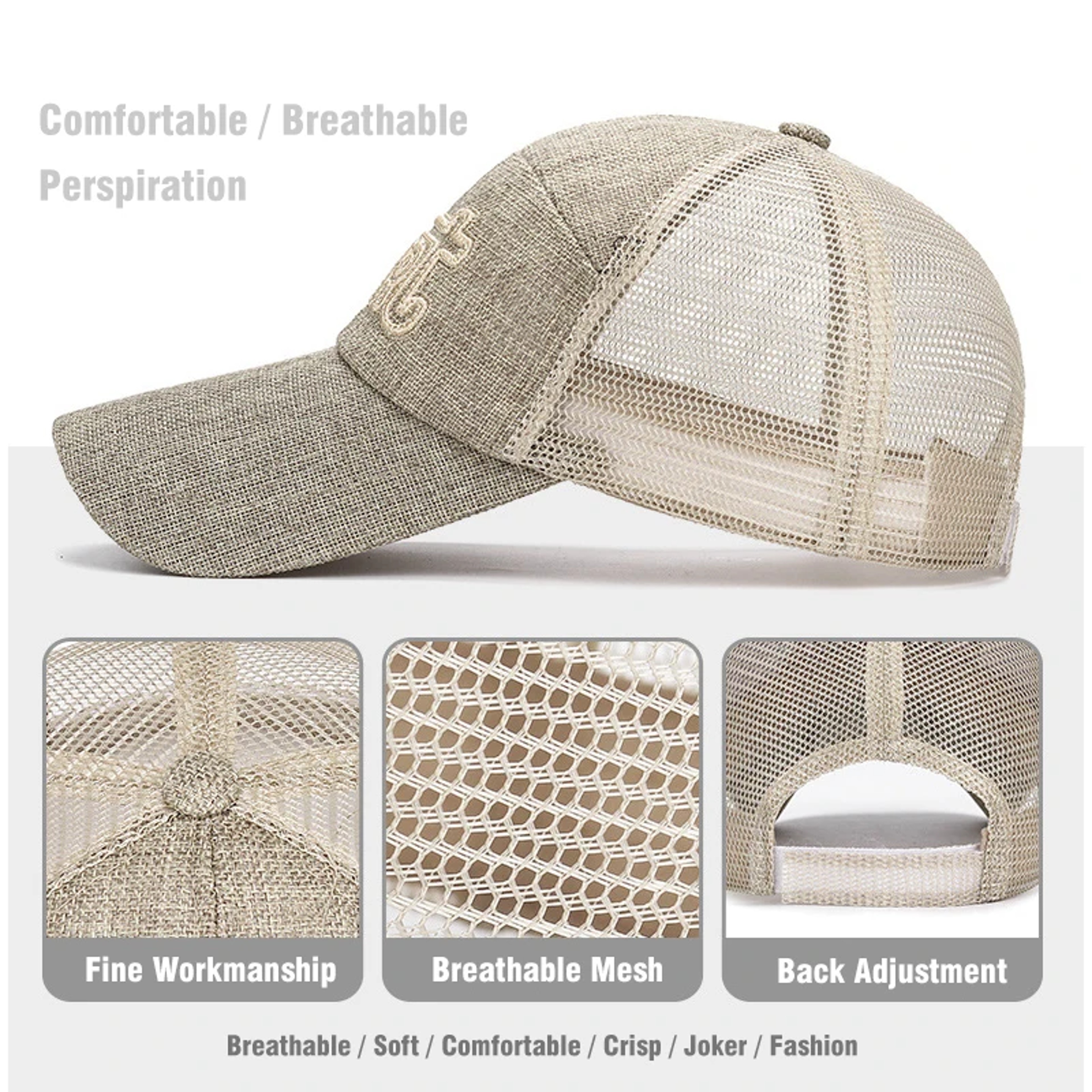 Breathable Linen Mesh Snapback Baseball Cap For Men Lightweight Summer Sports Hat 2