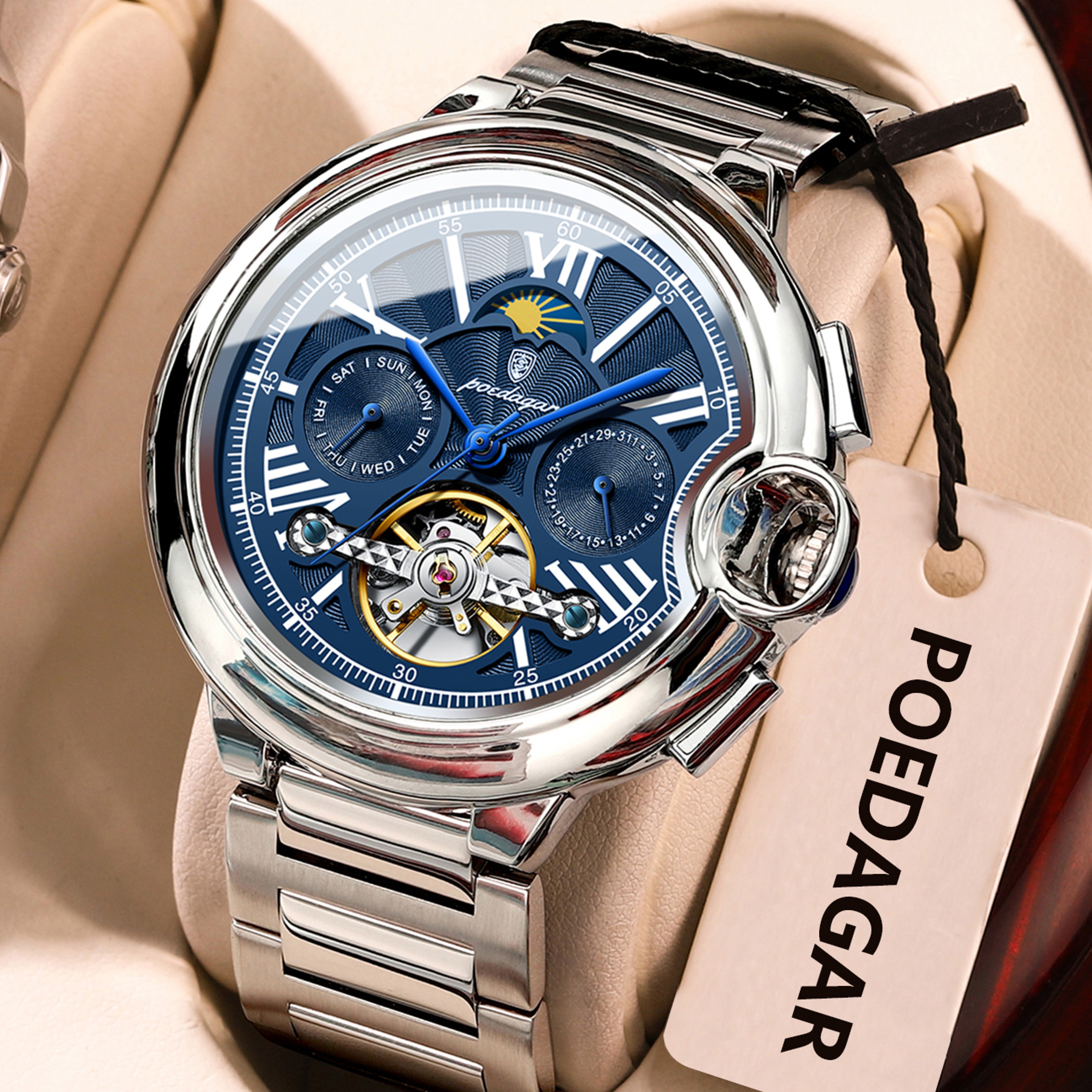 Luxury Automatic Mechanical Watch For Men With Tourbillon  Stainless Steel Design 6