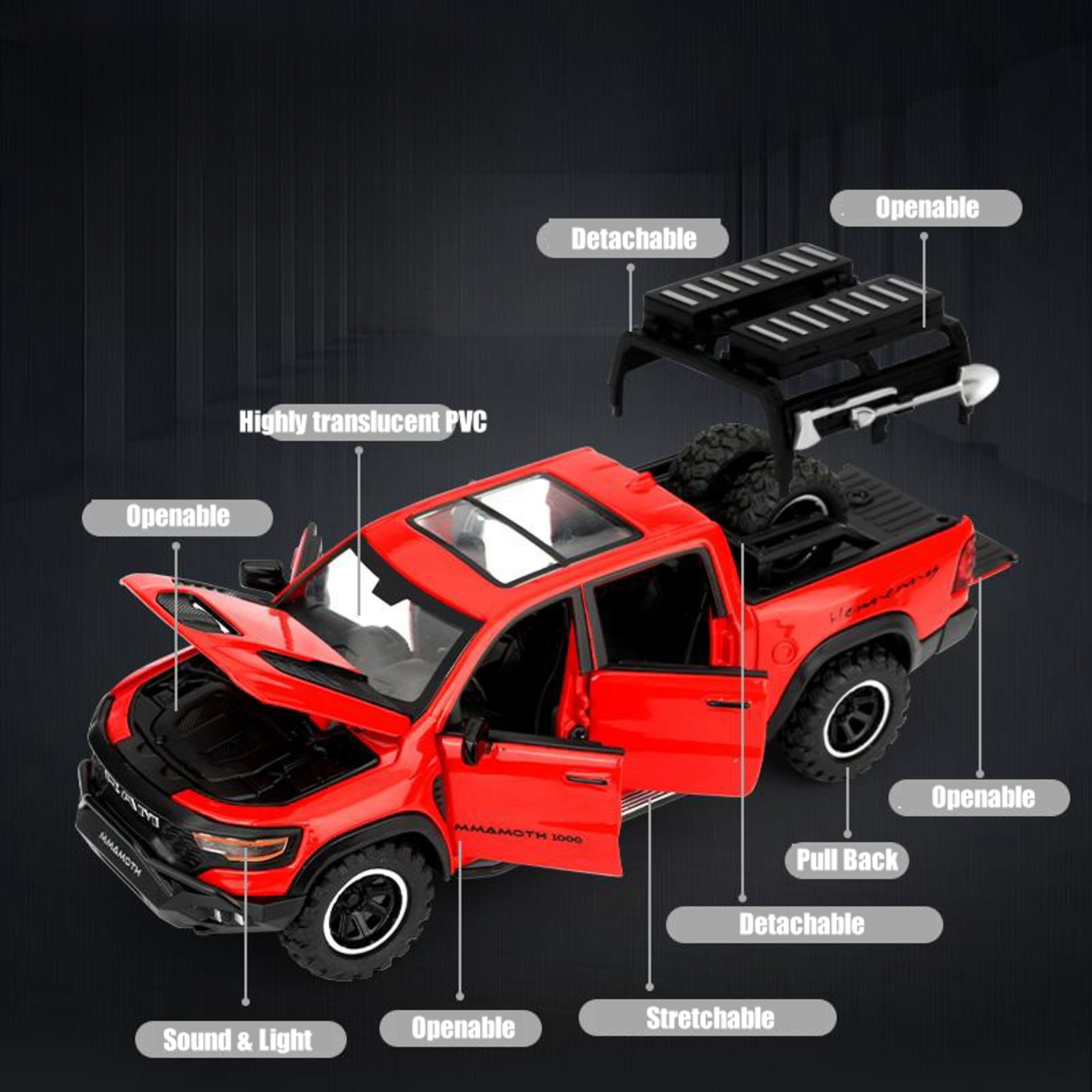 Dodge RAM Mammoth Diecast Toy Truck with Lights, Sounds & Pull Back Action – view 4